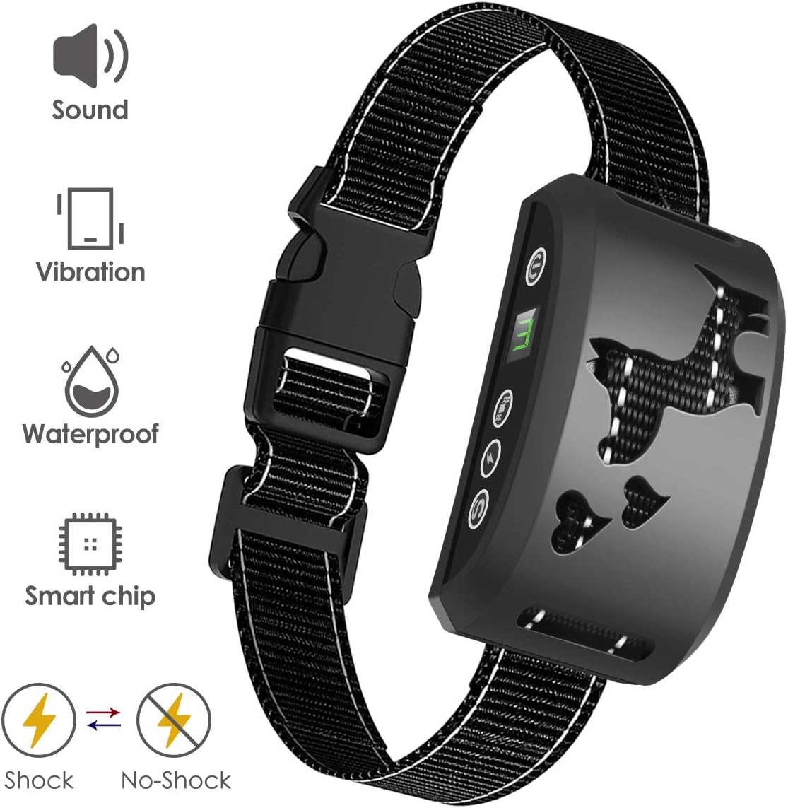 Auka Bark Collar, 2020 Upgraded Smark Barking Control Device, Adjustable Vibration, Shock Sensitivity Level, Rechargeable Waterproof, Barking Detection Small Large Dog, No Bark Collar