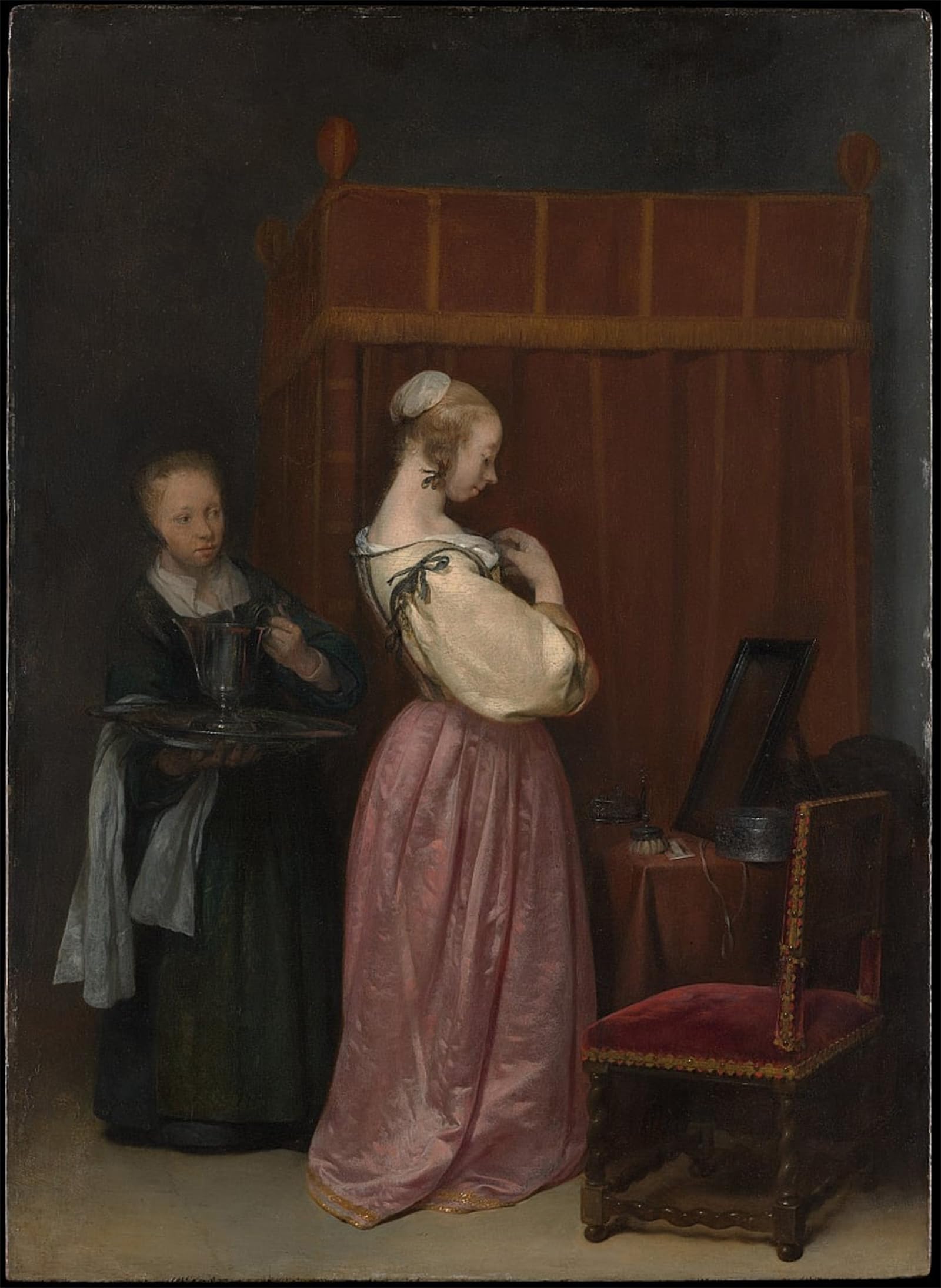 ARTXLXXBN Famous Prints Artwork Pictures Poster Painting Art Jeune Femme À Sa Toilette Avec Une Servante by Gerard Ter Borch Artwork Landscape Pictures for Home Decor 60x90cm