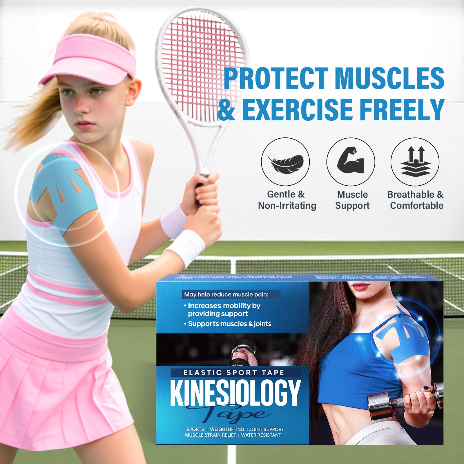 Kinesiology Tape-for Shoulder, 12Pcs-Shoulder Pain Relief Athletic Tapes, Shoulder Support & Stability Precut Strips, Waterproof & Elastic, Breathable Hypoallergenic Latex-Free