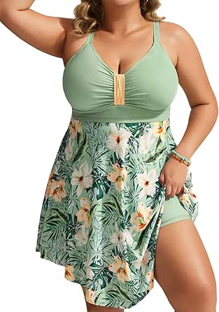 Hanna Nikole Womens Plus Size Swim Dress Swimsuit One Piece Tummy Control Bathing Suit Flowy Body...