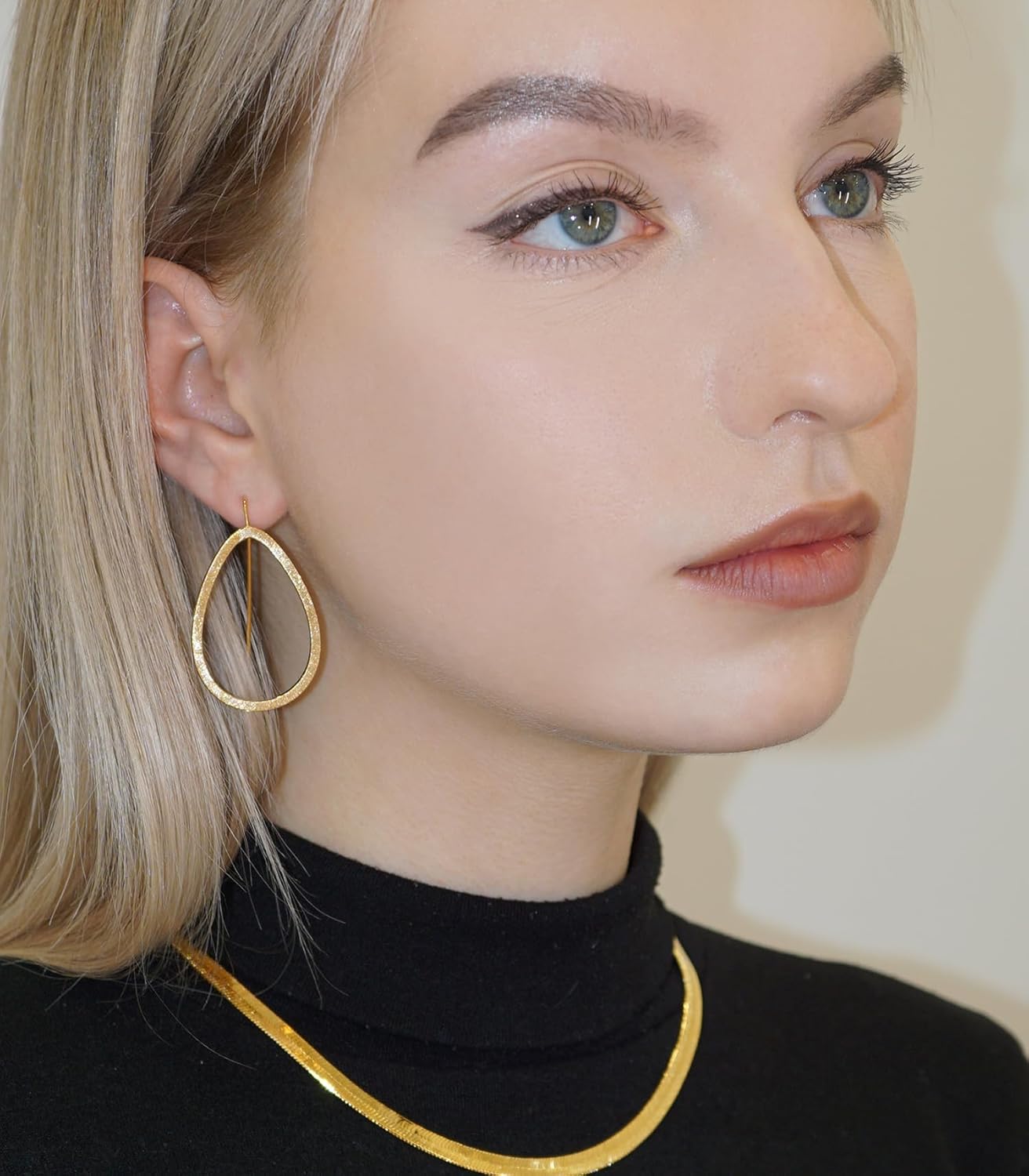 OZEL Gold Dangle Earrings for Women Brushed Finish, Matte Gold Statement Jewelry, 14k Gold Plated - Image 3