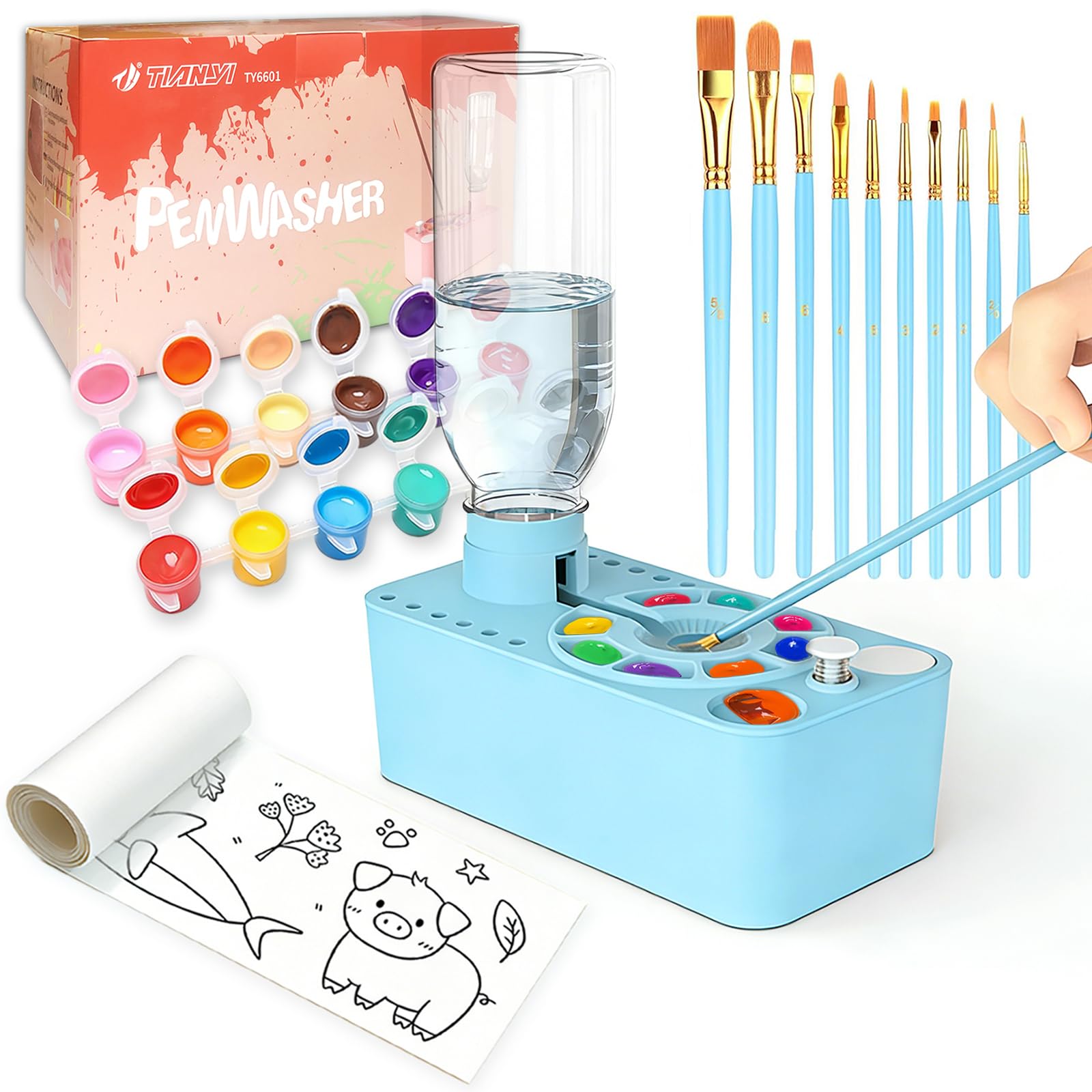 Station de peinture avec outil de nettoyage pour pinceaux et godets