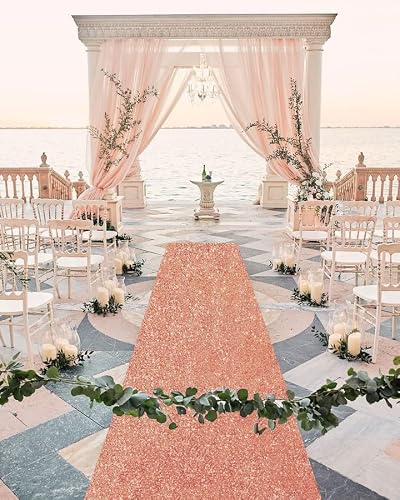 Aisle Runners for Wedding 2FT×15FT Rose Gold Sequin Aisle Runner Long Carpet Runner for Wedding Ceremony Walkway