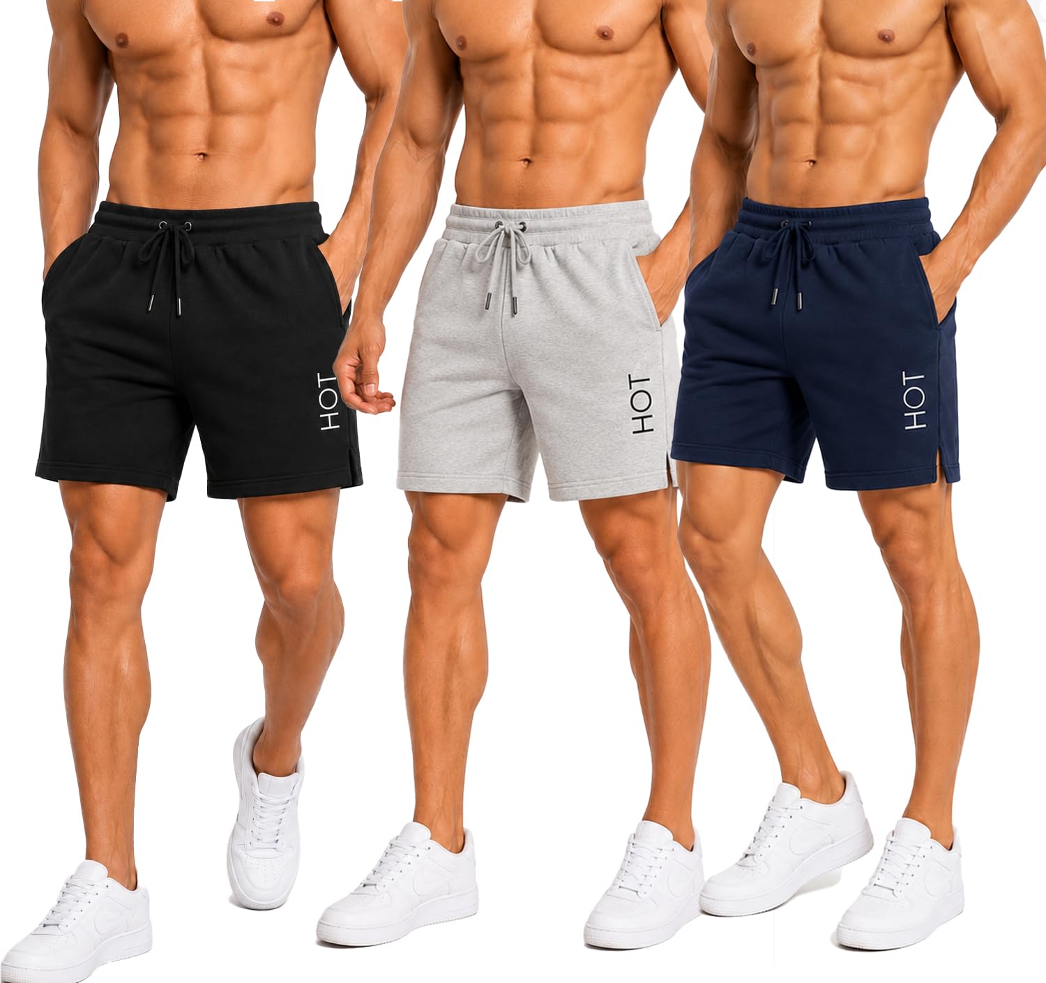 hotfits men's cotton regular shorts with pockets | regular fit gym workout, training, running & casual wear shorts