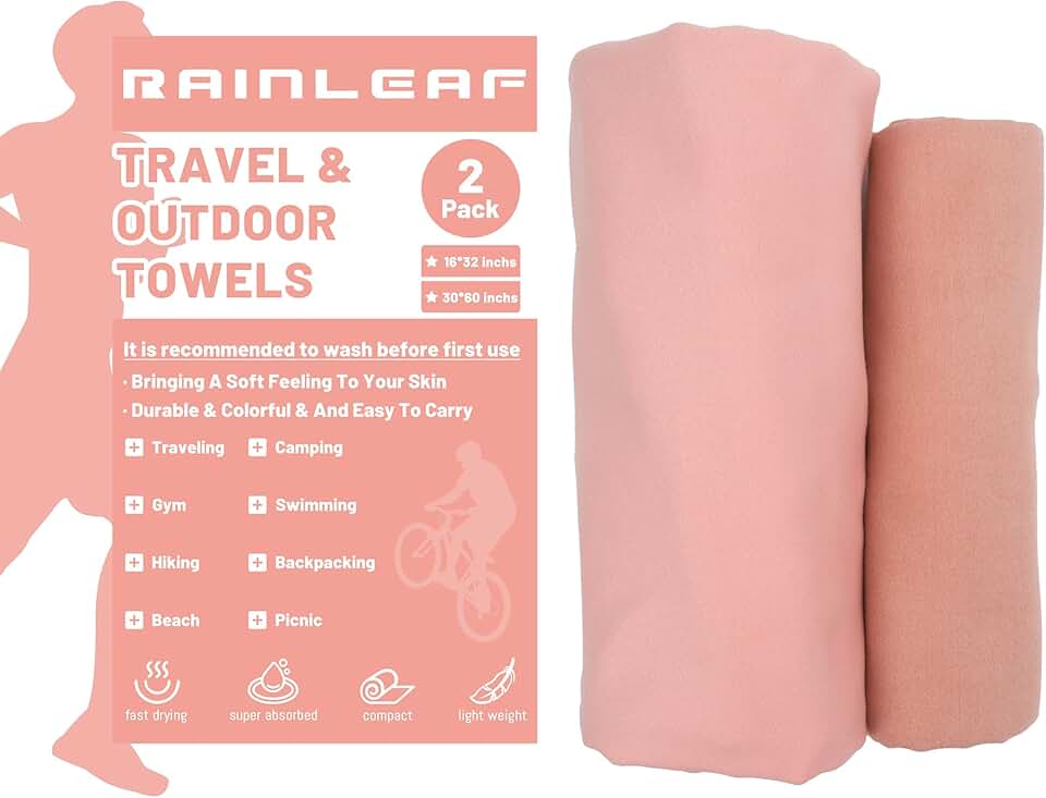 Rainleaf 2 Pack Microfiber Quick Dry Travel Towel, Super Absorbent Ultra Compact Lightweight Camping Towel for Gym, Hiking, Pool, Yoga - Rose Garden
