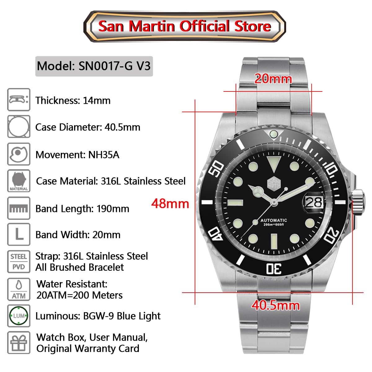 San Martin Diver Ghost luksusowe męskie zegarki szafirowe kryształ NH35 automatyczne mechaniczne zegarki na rękę ze stali nierdzewnej