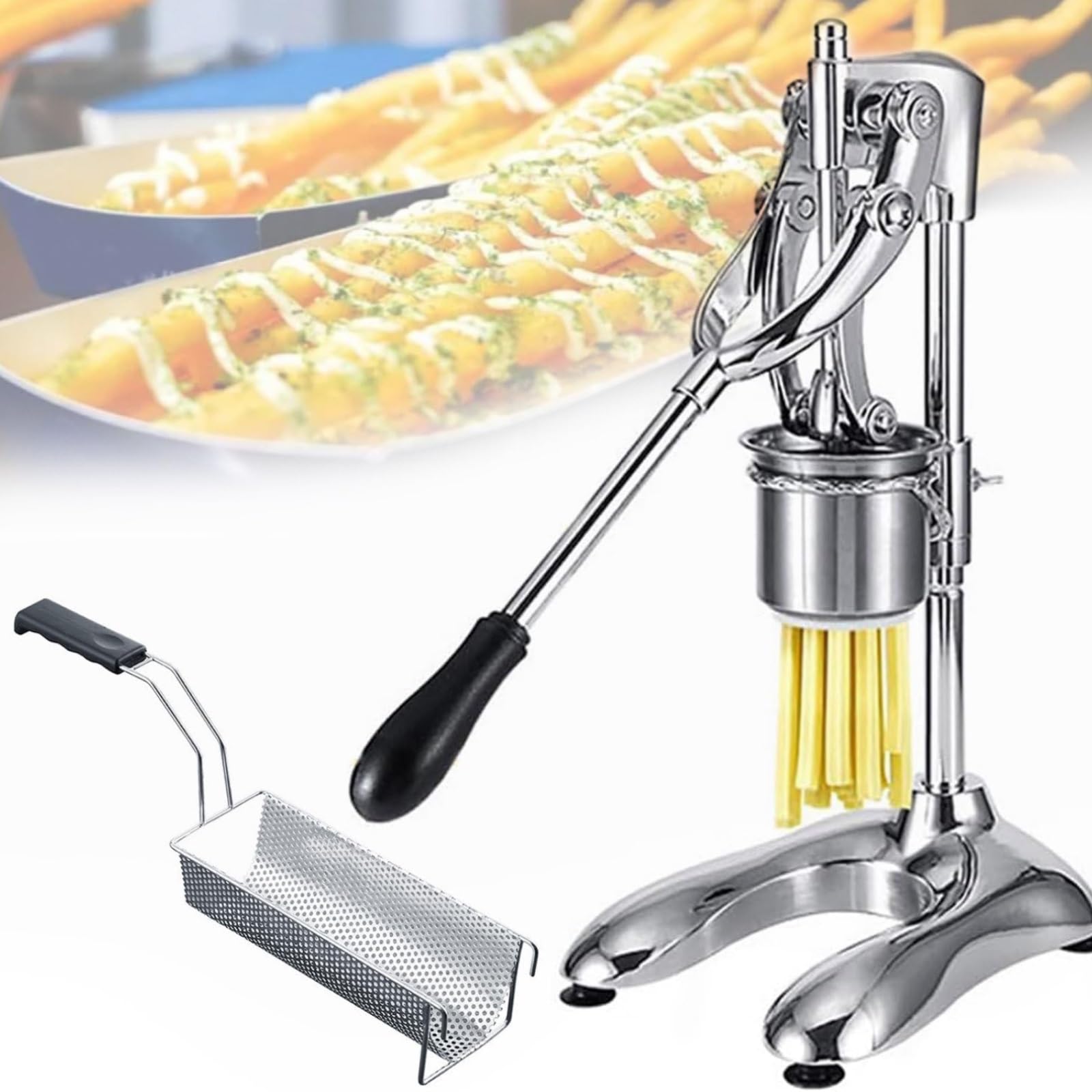 Presse for frittierte Kartoffelstreifen, manuelle 30-cm-Pommes-Frites-Kartoffelpresse for lange Chips, Presse for frittierte Kartoffelstreifen mit 16 Löchern, vertikale Kartoffelchips-Pressmaschine mi