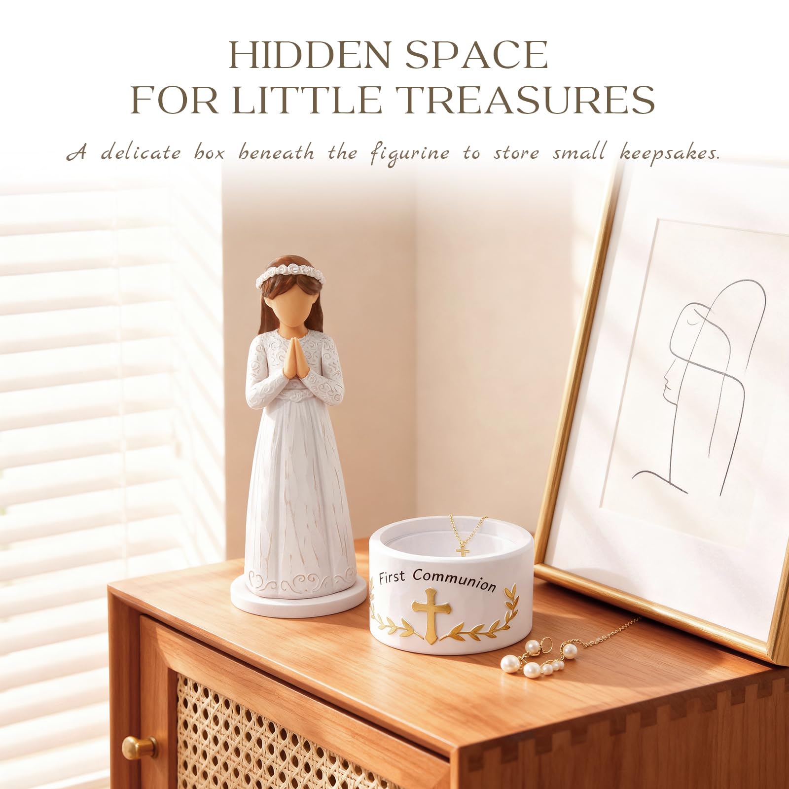 First Communion Gift for Girls—8.3'' First Holy Communion Girl Figurine with Keepsake Box, Thoughtful Catholic Gift for Daughter, Granddaughter, or Goddaughter, Meaningful Christian Present