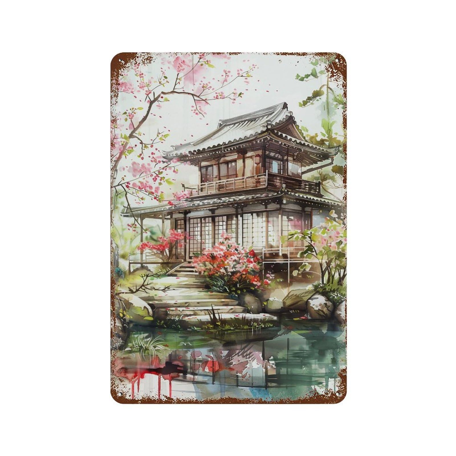 HDURYEYRYY Garden Pond Teahouse 03 Wall Retro Iron Vintage Art Metal Tin Sign Poster Modern Home Cofffee Club Art Bar Shop Decor Style 30x20cm