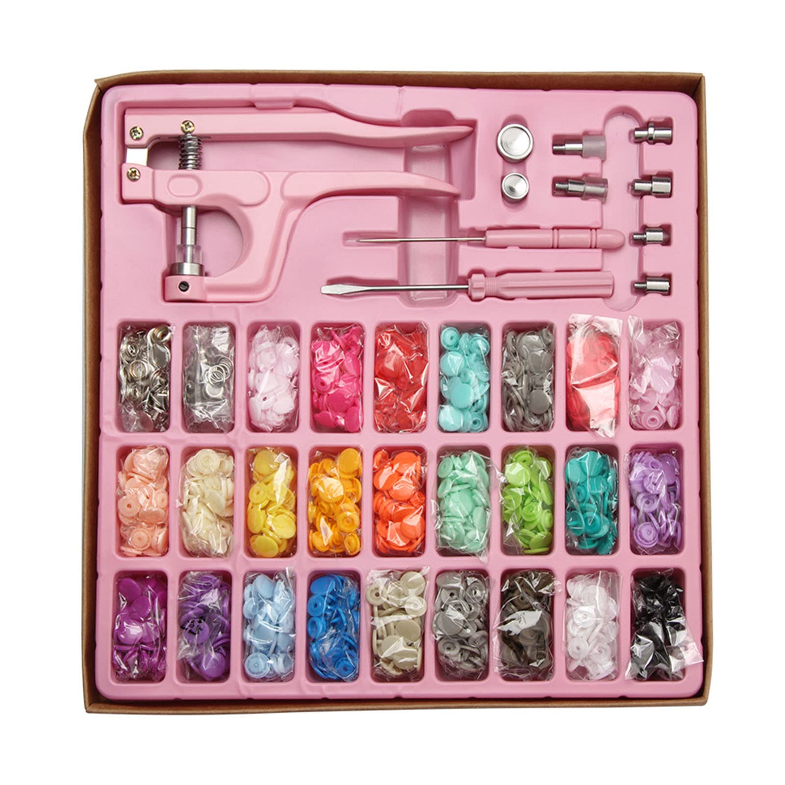 Snap Button Kit Metal Resin Easy Operation Bright Vivid Color Resin Snap Set for Sewing Clothing Crafting(Pink), Sewing Snaps Fasteners Kit with Press Pliers Installment Tool, Metal snap Buttons