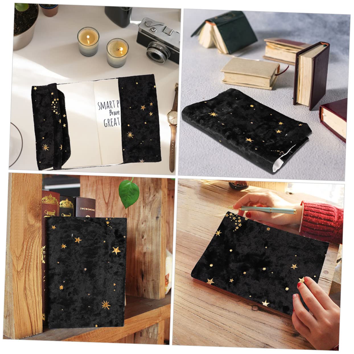 Angoily 4 Pezzi Copertina Libro Decorativa in Nero Protettore Riutilizzabile per Quaderni e Libri Scolastici Copertura Protettiva Facile Usare e Resistente