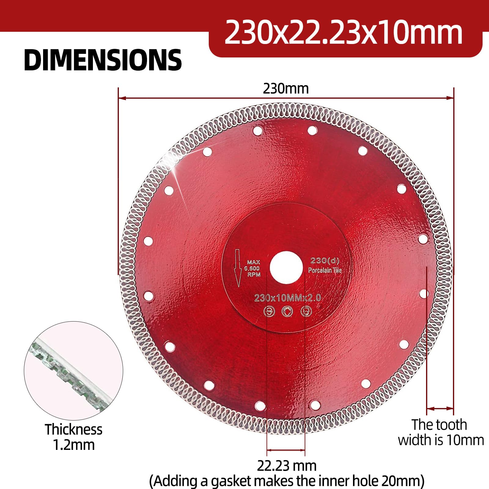230mm Diamond Cutting Disc Super Thin, Professional 9 Inch Tile Saw Blade for Porcelain Ceramic, Granite, Marble - Image 2
