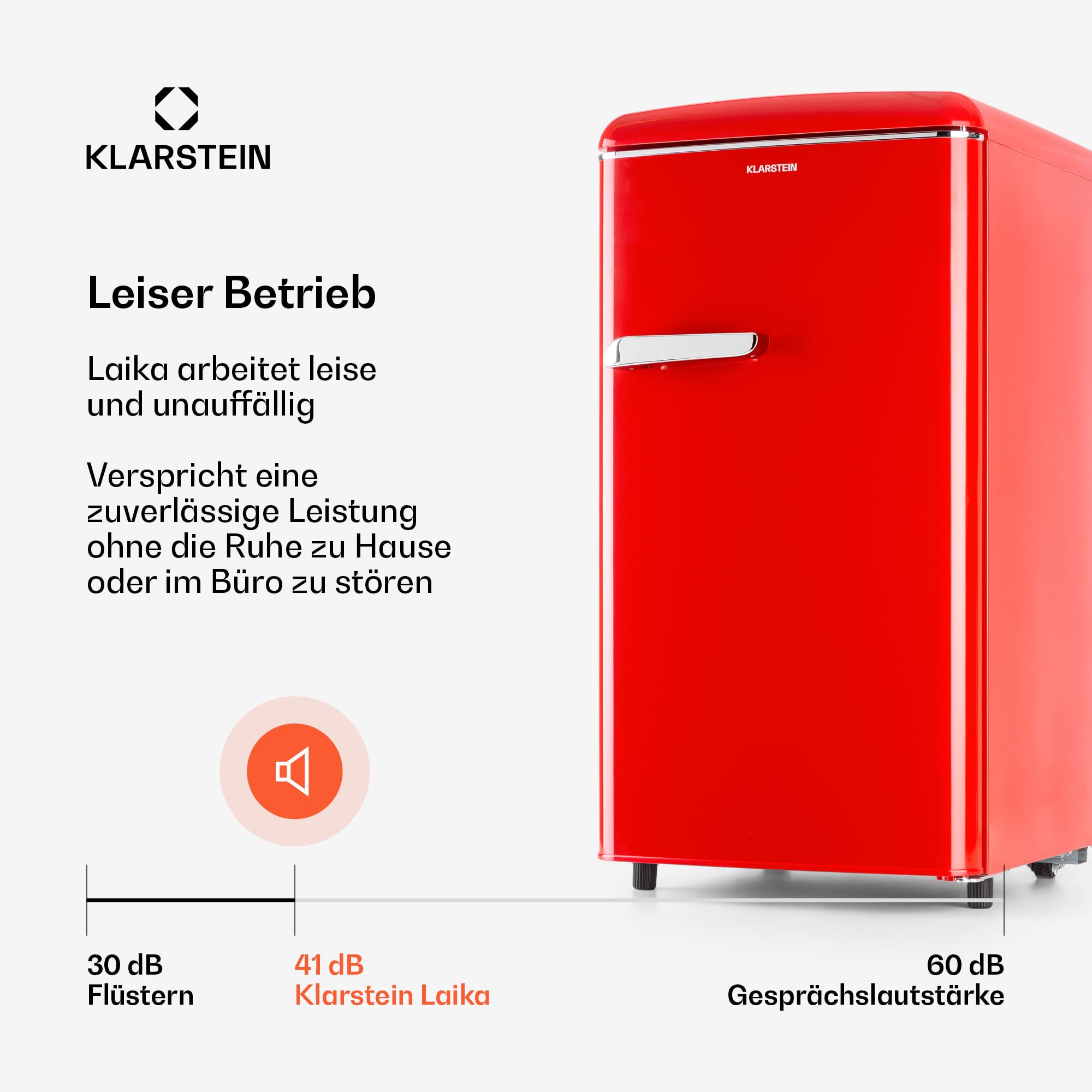 Klarstein Laika Gefrierschrank - 60 Liter Gesamtvolumen, Thermostat mit 5 Stufen, 0 bis -18 °C, 3 Einschübe, freistehend, Retro-Design, rot