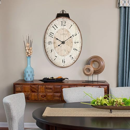 Miniatura 4 de Reloj de pared ovalado de 29 pulgadas, reloj de pared decorativo silencioso sin tictac para sala de estar, moderno reloj de granja que funciona con