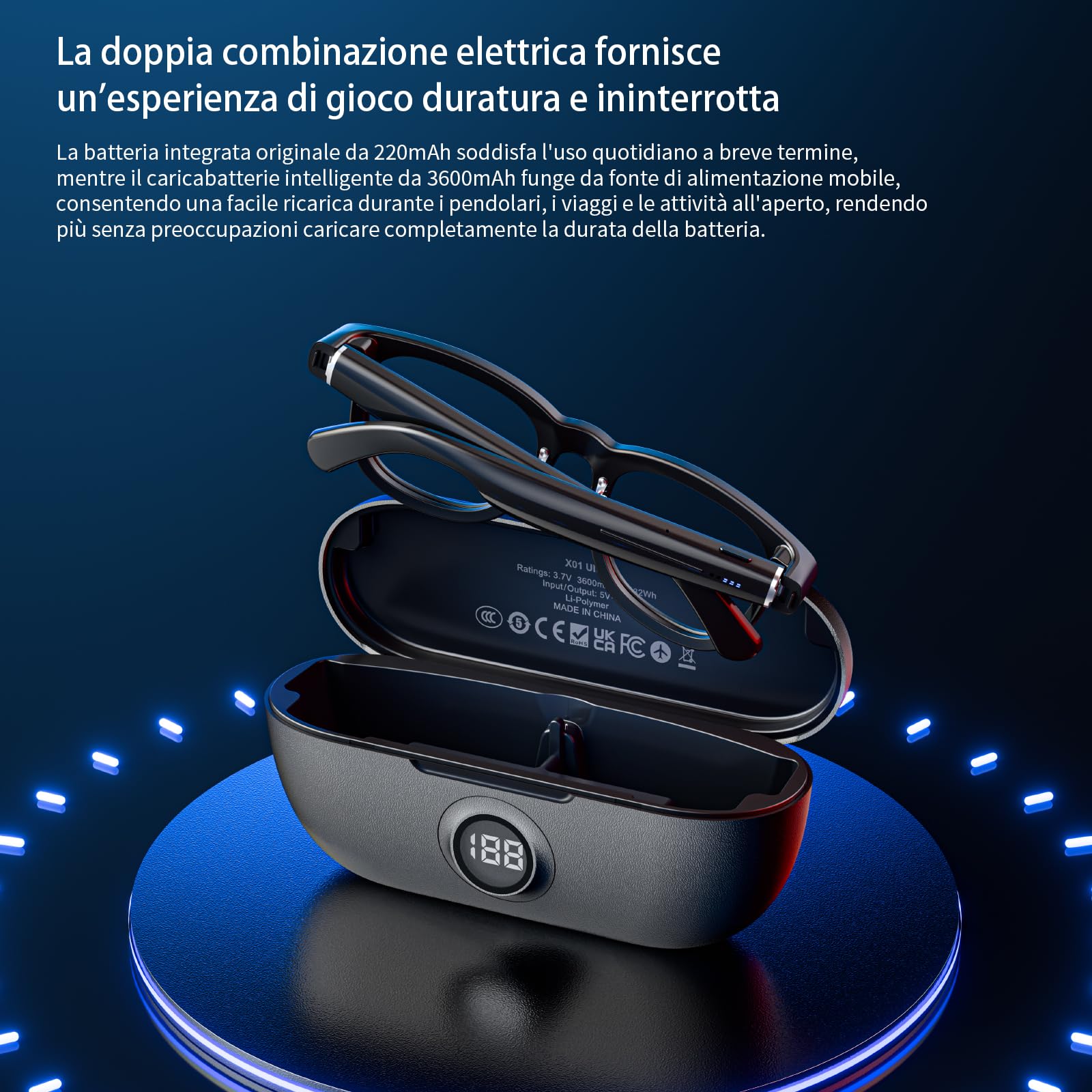 LOKMAT AI - Occhiali intelligenti con fotocamera e audio e vano batteria - X01
