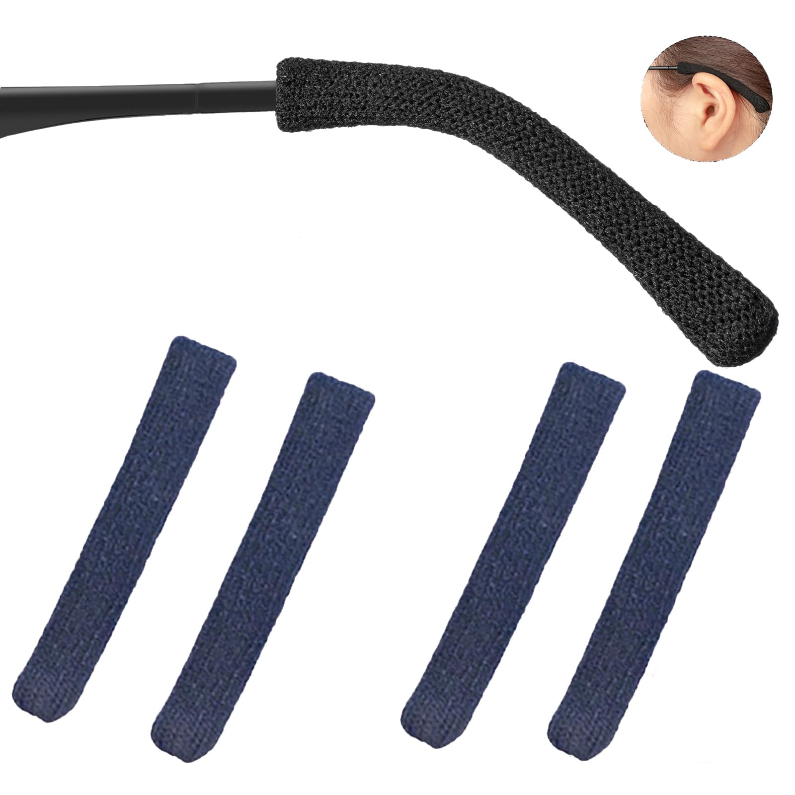 KECHIO Eyeglasses Ear Cushions for Glasses Ear Behind Grippers Soft Knitting Cotton Eyeglasses Temple Tips Sleeve Glasses Arm Cushion Anti Slip