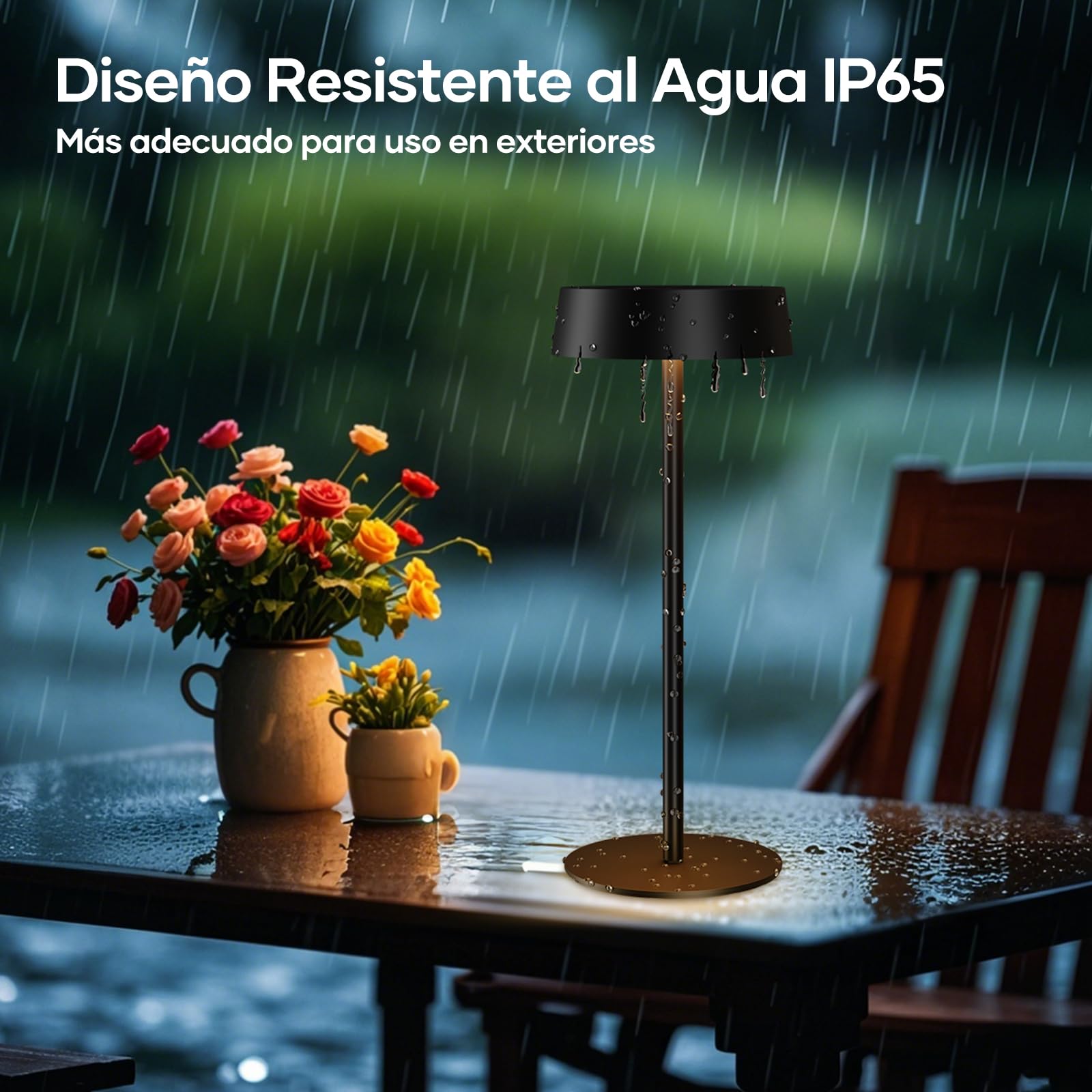 Suright Lámpara de Mesa Solar Sin Cable, Lámpara de Noche Recargable con Energía Solar y USB-C, 3 Modos de Color, Brillo Ajustable, IP65 Resistente al Agua para Uso en Interiores y Exteriores