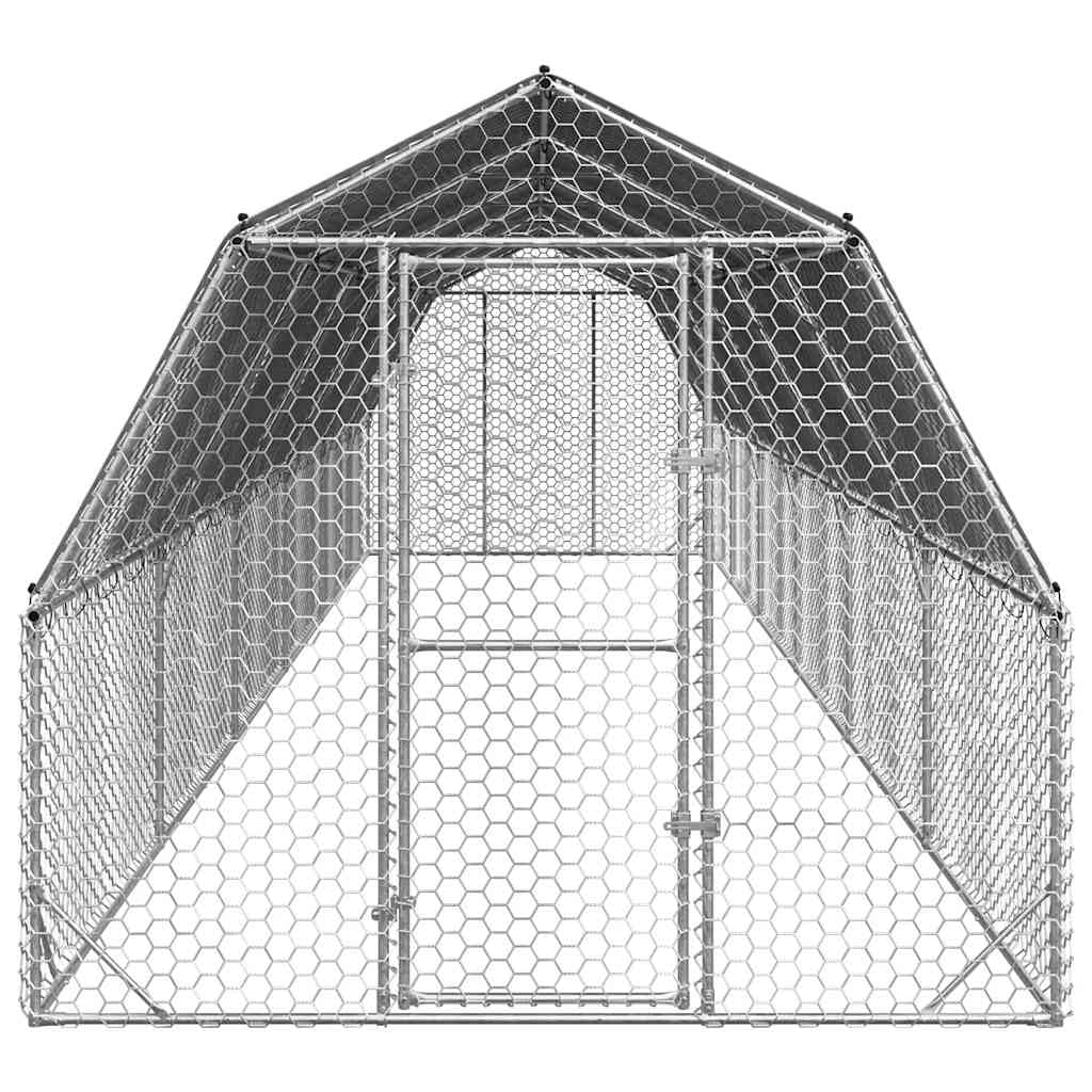 Gallinero con techo, 2,5 x 12 x 2,25 m, de acero galvanizado, 30 m², gran cercado para aves de corral, para pollos, patos, gansos y conejos, con puerta con cerradura