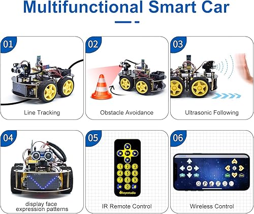 Miniatura 2 de KEYESTUDIO Robot de coche inteligente, kit de iniciación programable 4WD para Arduino para Uno R3, proyecto de programación electrónica/STEM