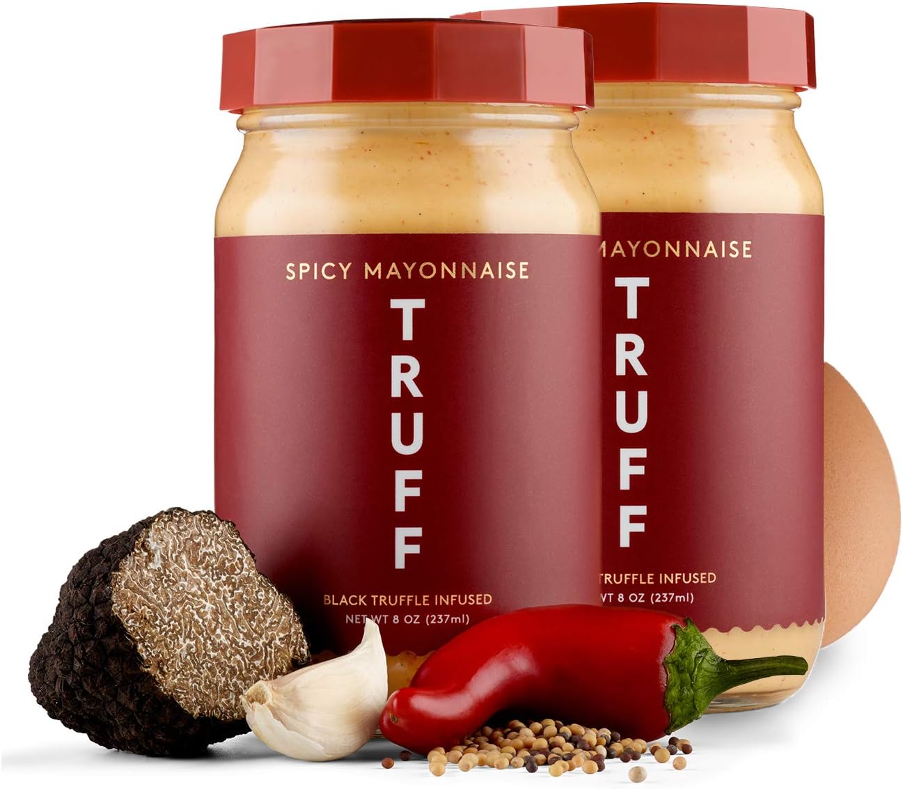 TRUFF Spicy Mayo, Gourmet Mayonnaise made with Black Winter Truffles, Sunflower Oil, Cage-Free Eggs and Jalapeños | Heat and Umami for Savory Spreads, Salads, Non-GMO, Gluten Free | Spicy with Premium Box - Bundle of 2