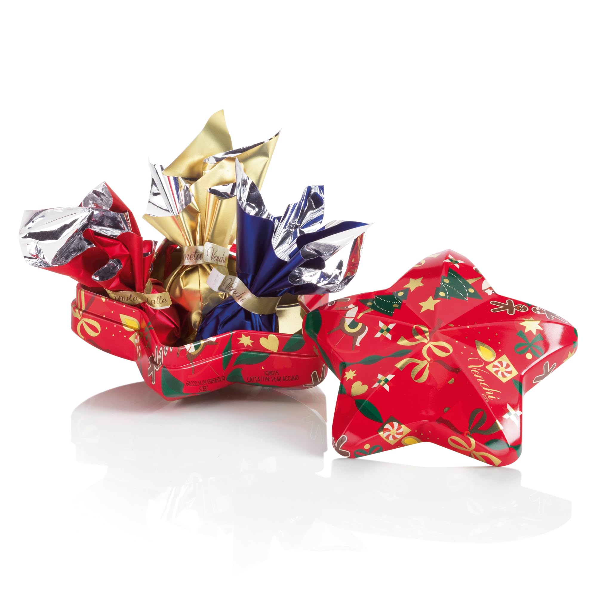 Venchi, Caja de Regalo Estrella de Navidad, con Bombones Cometa Assortidos, Edición Limitada, 36 Gr, Sin Gluten, Sin Colorantes ni Conservantes, Idea de Regalo y Decoración