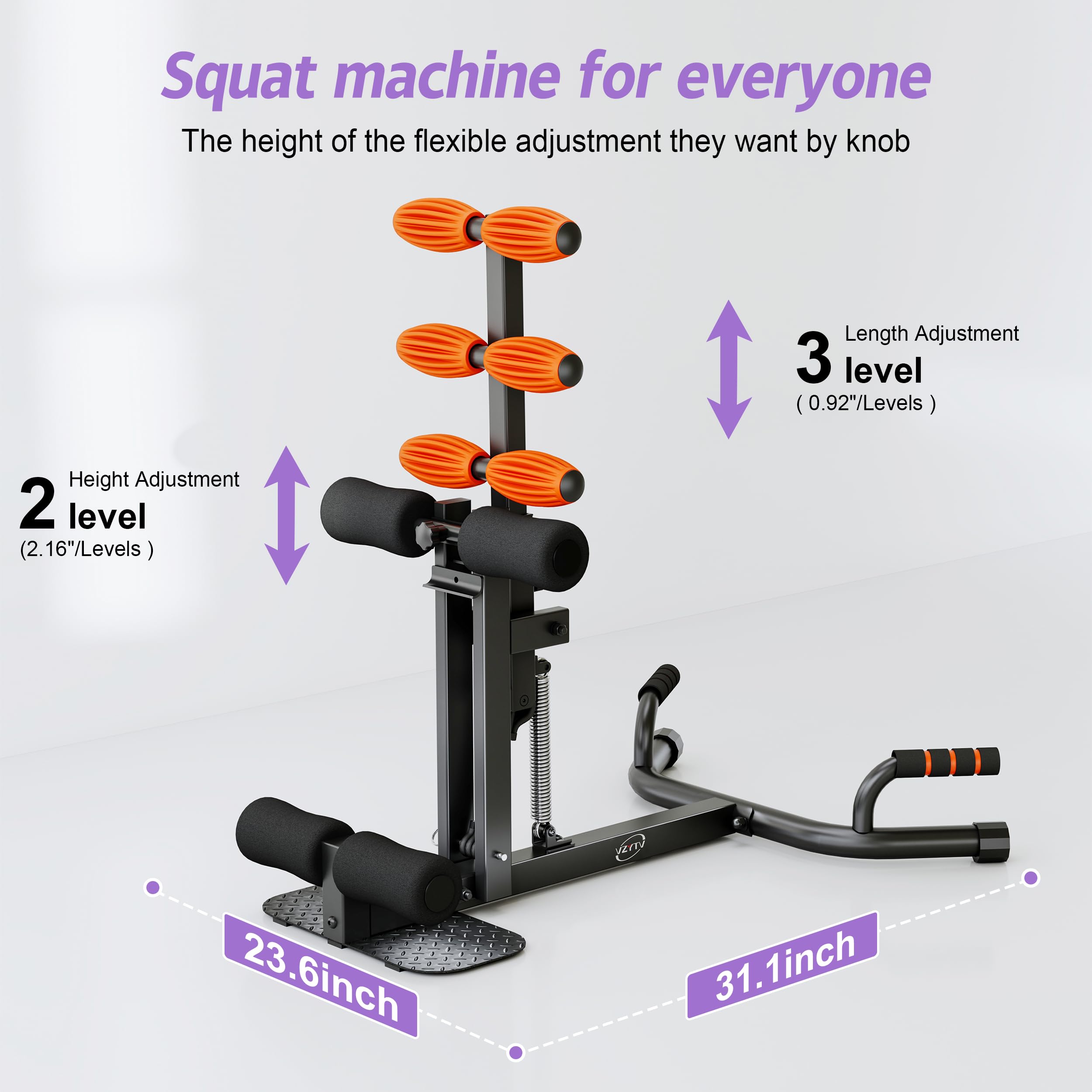Appareil de Squat Profond, Appareil d'entraînement fessier réglable, Exercices abdominaux pour Le Bas du Corps à Faible Impact, Exercices de Pompes à Domicile, Facile à Assembler