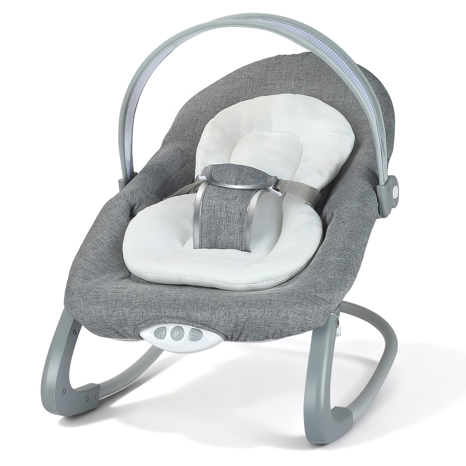 JoyCushy Baby Bouncer, Electric Baby Rocker Swing Chair with Music and Vibration, Suitable for Newborns 0-6 Months Baby Bouncer from Birth with 3-Point Harness, Removable Bar