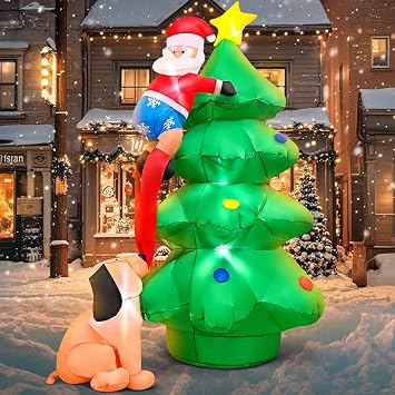 KOOY 6FT Christmas Inflatable Outdoor Decorations, Christmas Tree Outdoor, Christmas Blow up Yard Decorations with LED Light Up for Xmas New Year, Winter Decor for Yard Holiday Party Garden Lawn Decor