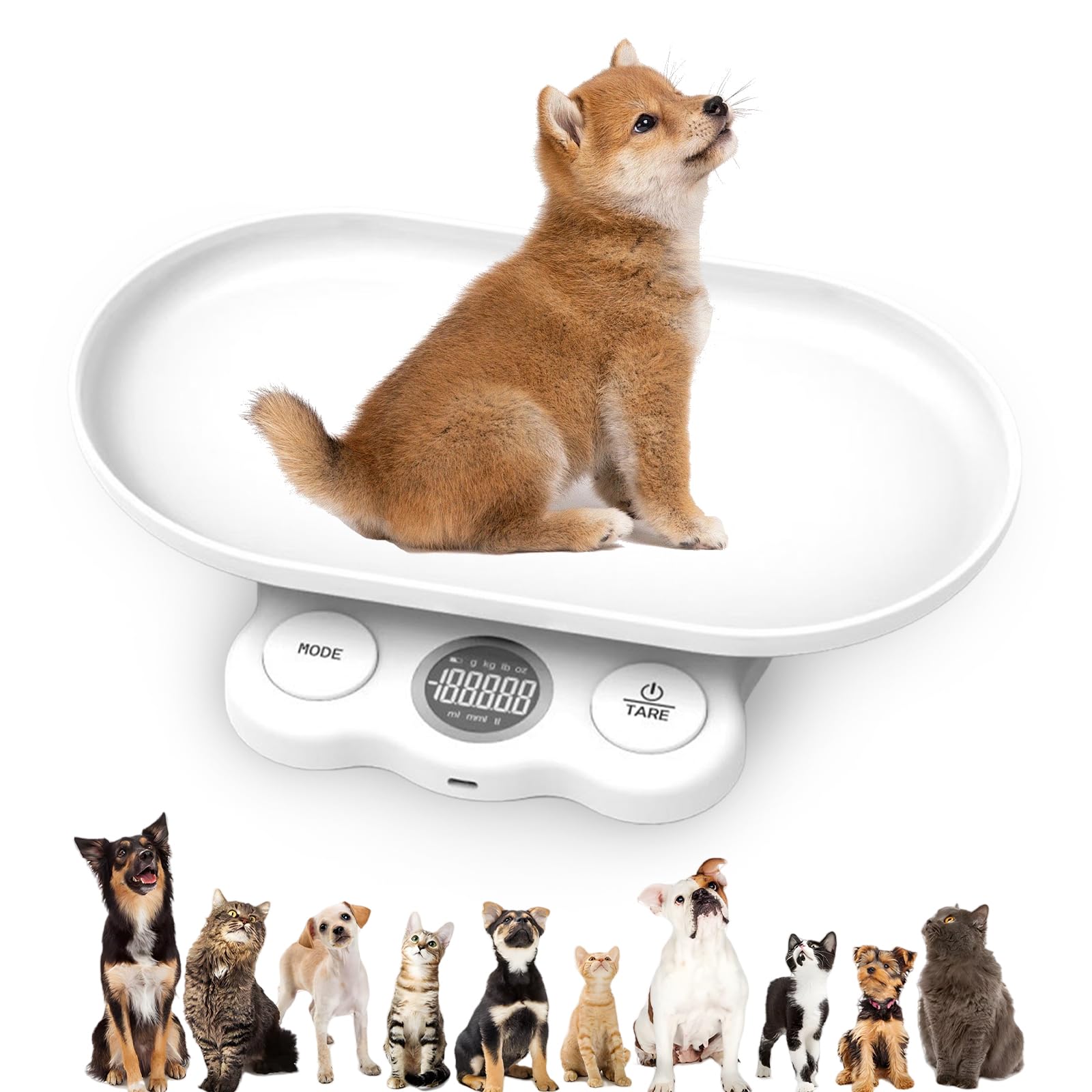 Bilancia per animali di piccola taglia, 15 kg, bilancia digitale per animali domestici, precisa su 1 g, LCD digitale con 7 modalità di pesatura (g/kg/oz/lb/ml/mml/tl), bilancia digitale per bambini