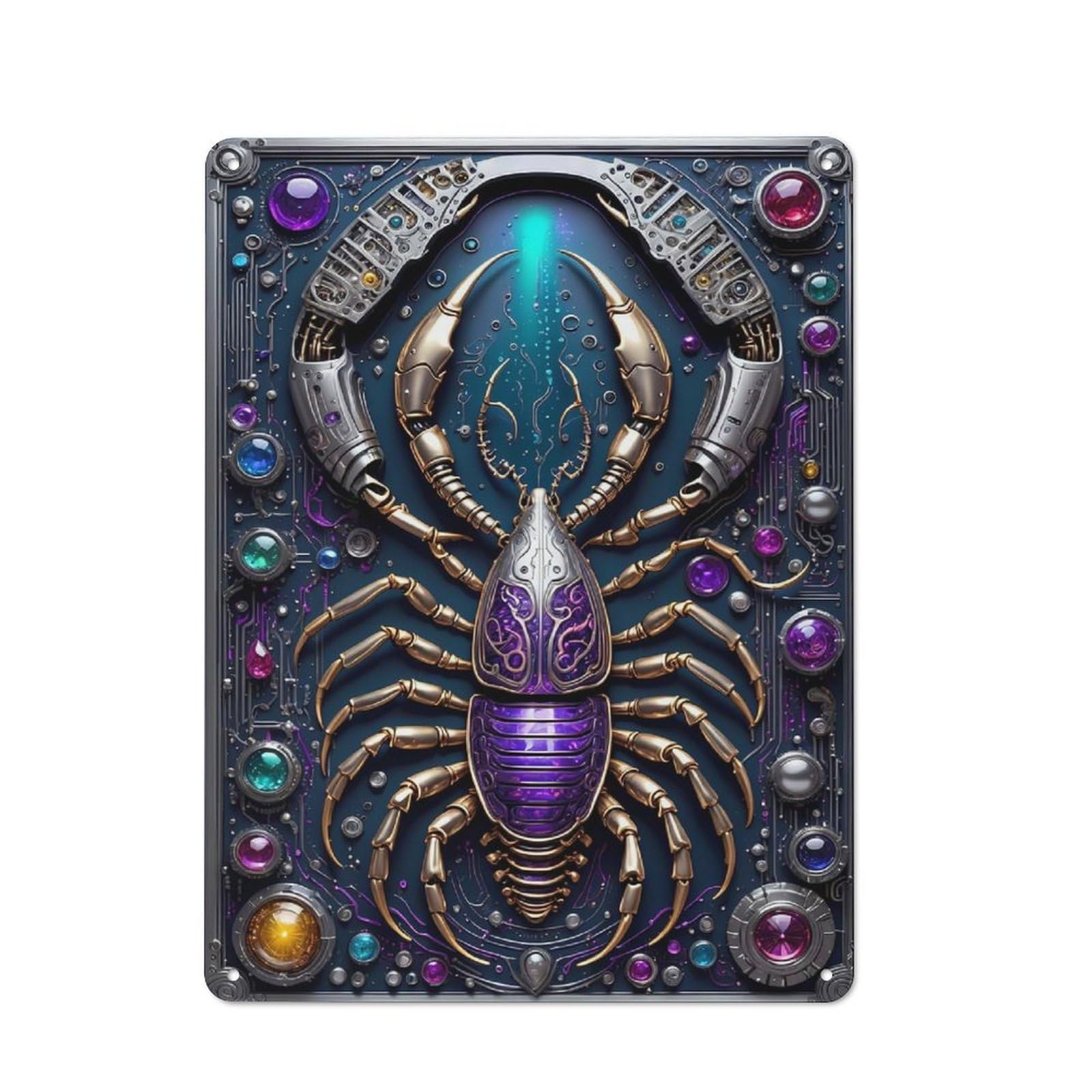 Cafe Style Decorative Metal Plaque 40x30cm Featuring Scorpion Steampunk Art, Bistro Wall Plaque for Tea Room, Shop Wall Or Breakfast Area