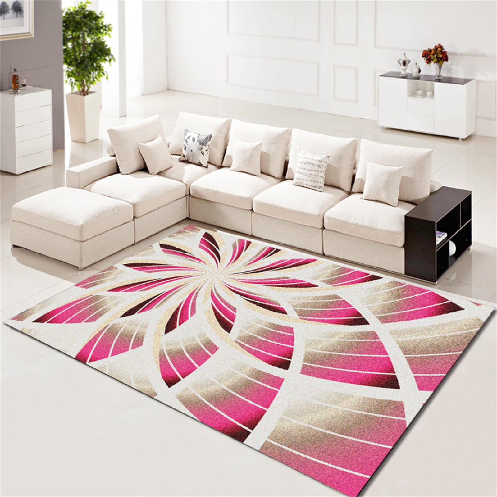 Tapis salon rose moderne géométrique pour chambre ado fille et garçon