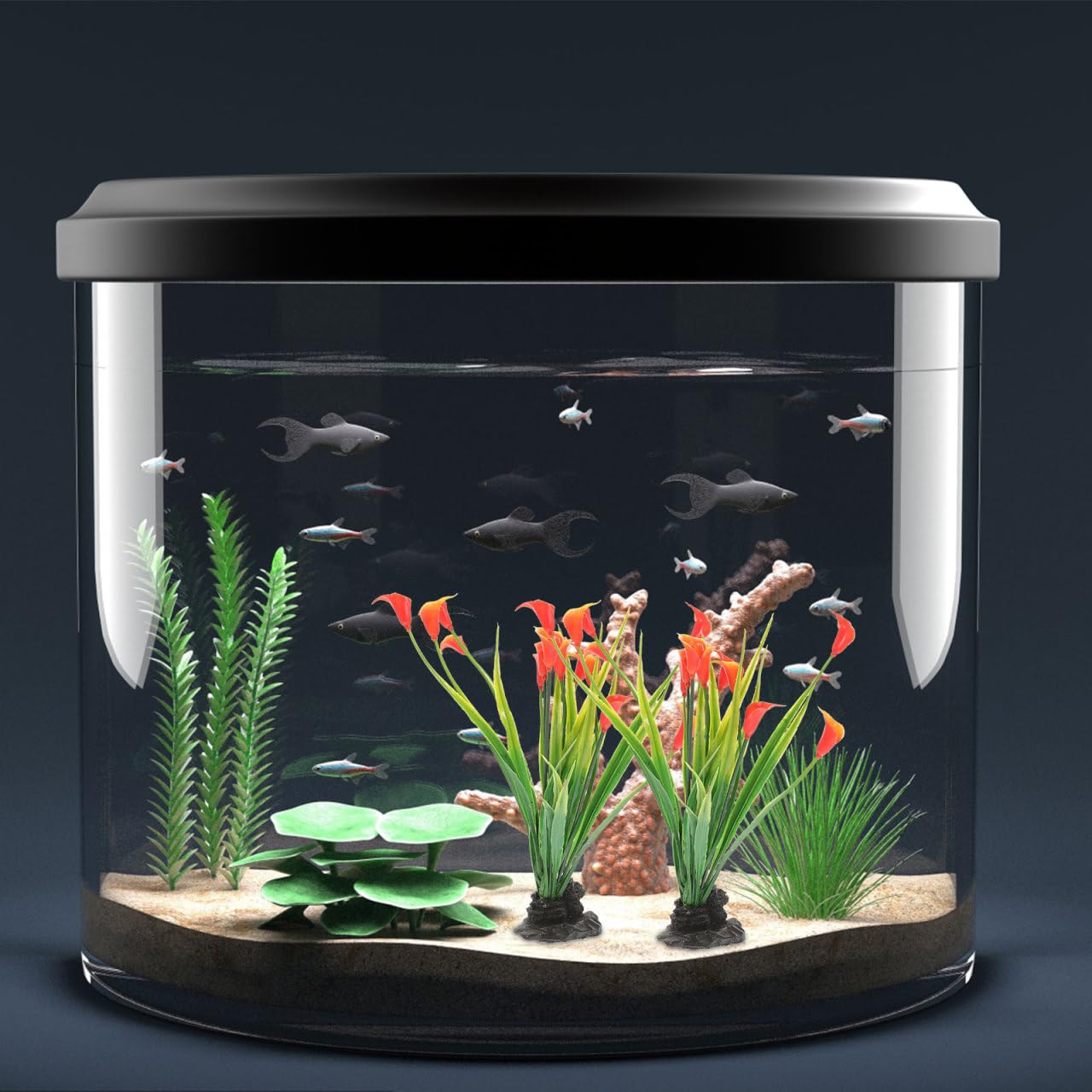 VANZACK Lot de 2 plantes en soie pour décoration d'aquarium - Fausse plante compacte - Accessoire de bureau - Coupe froide - Plastique