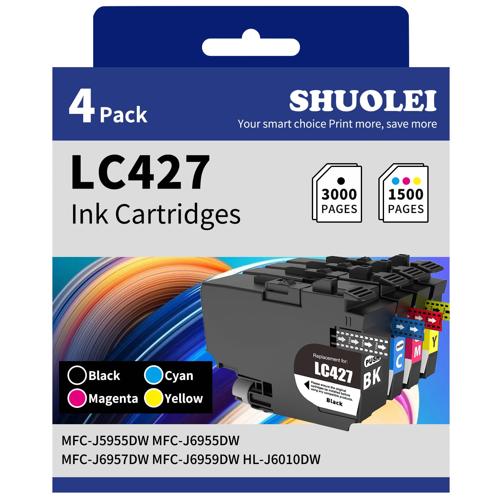 Cartuchos De Tinta Compatibles LC427 – Pack De 3 (negro, Cian, Magenta) Para Brother HL-J6010DW, MFC-J5955DW, MFC-J6955DW, Etc. | Hasta 1500 Páginas Por Botella