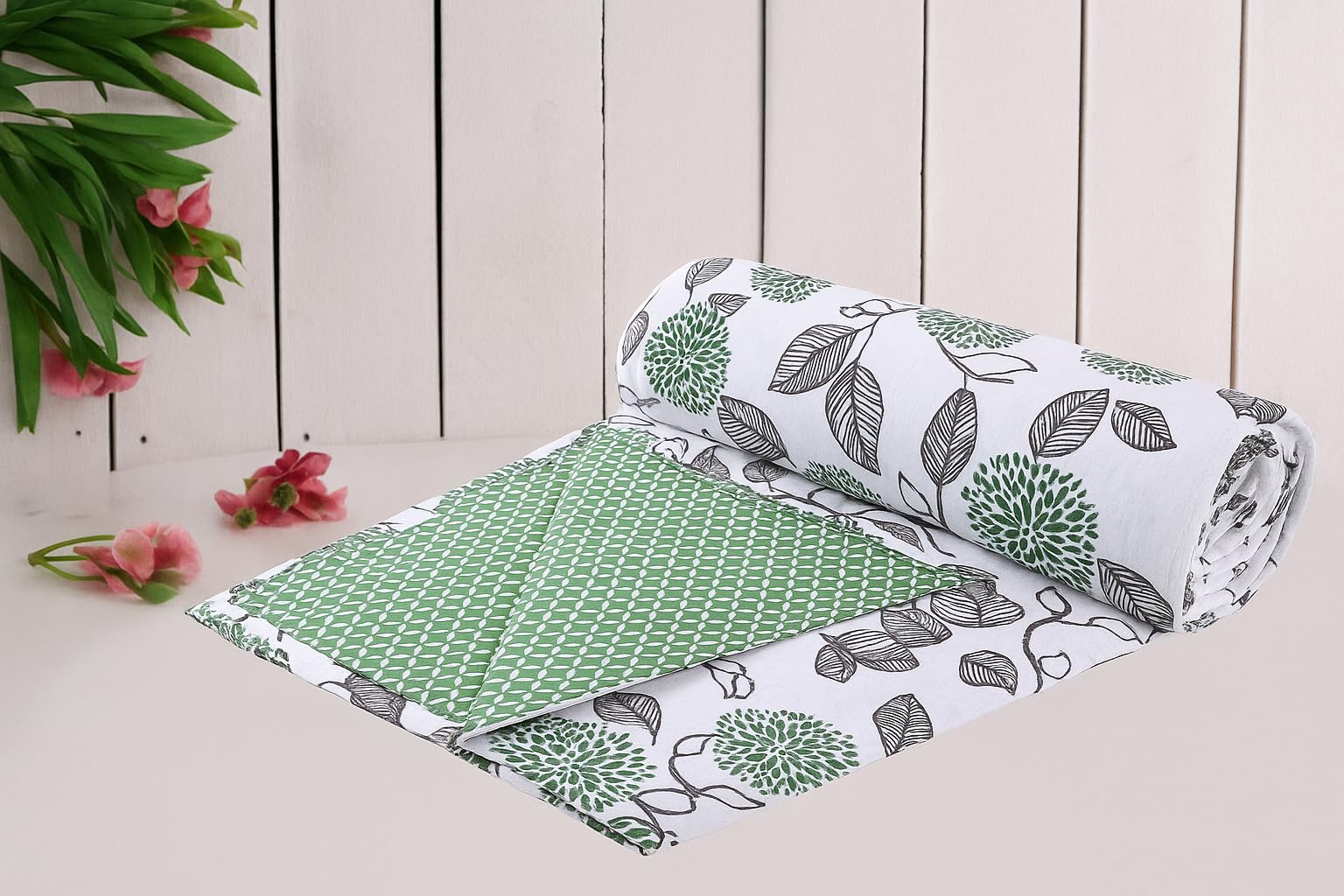 Trance Home Linen Premium 100% Cotton Dohar for Double Bed | 150 GSM | Reversible Ac Comforter | Light Weight All Season Soft Blanket (84x90 Inches | Spring Green)