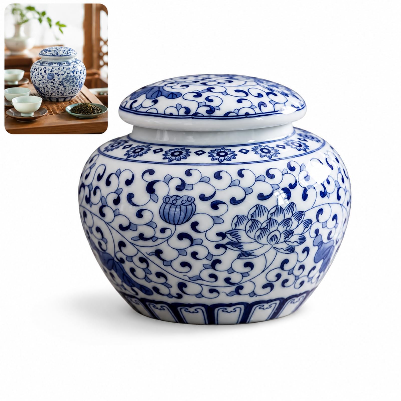 Bocal à gingembre bleu en céramique 15,6 cm pour déco de cuisine