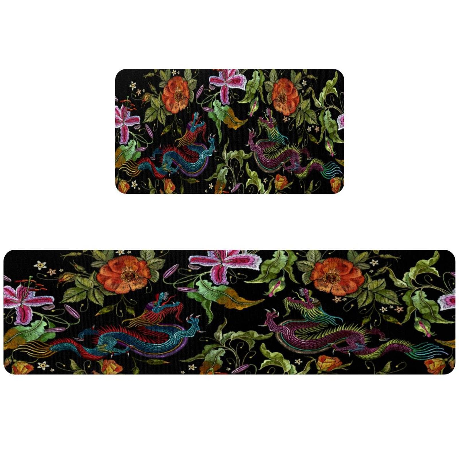 Alfombras de cocina antideslizantes y absorbentes VAPOKF lavables con bordado de rosas