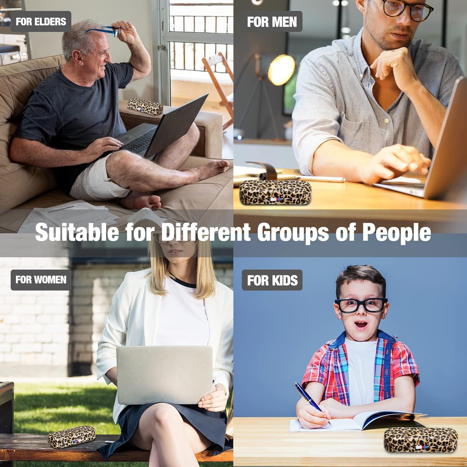 MoKo Eyeglass Case Hard Shell for Men Women, Unisex Portable Travel Sunglasses Cases PU Leather Glasses Storage Box Holder, Leopard : Everything Else