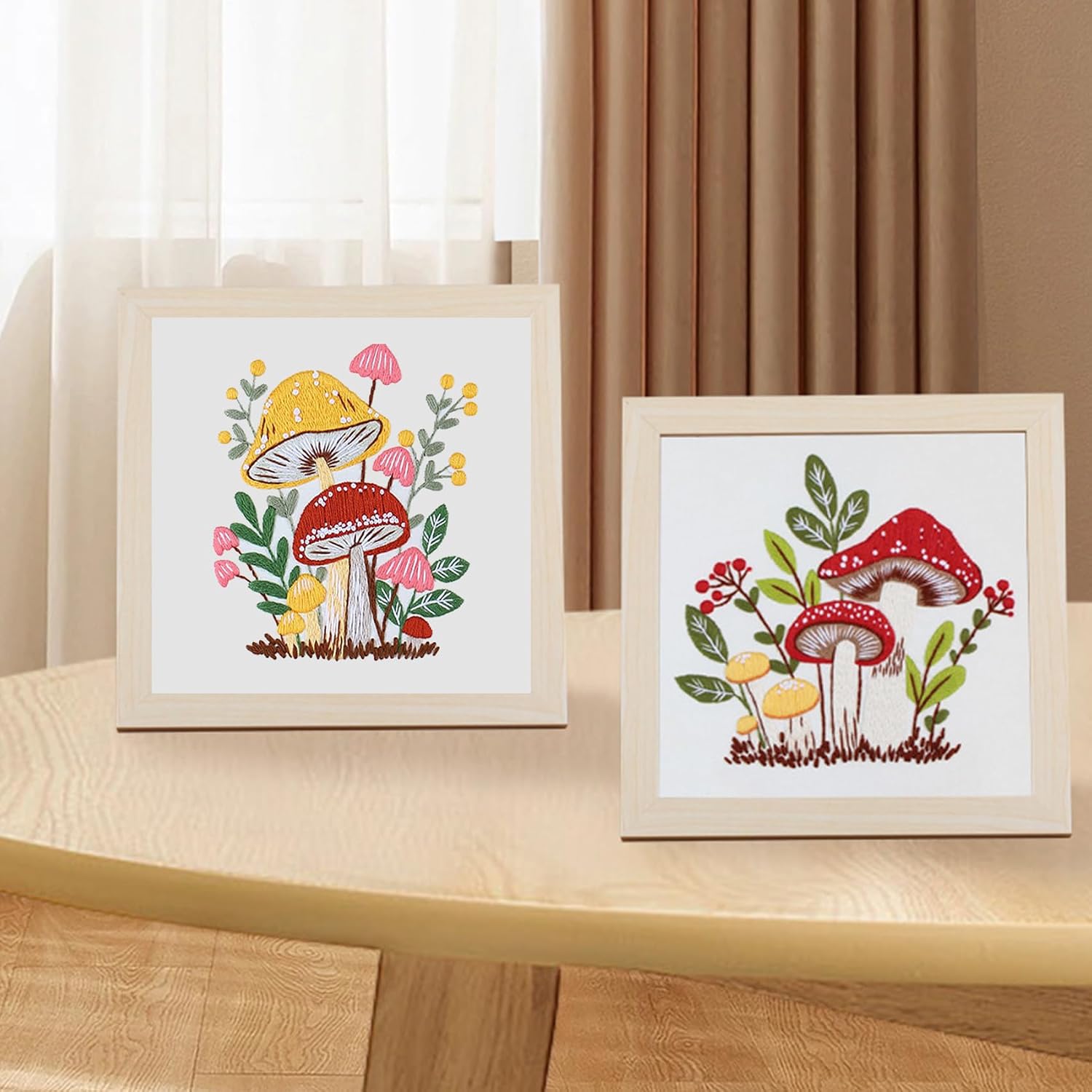 HVEST Mushroom Embroidery Kit for Beginners,3 Sets Cross Stitch Kits Floral and Leaf Plant Embroidery Patterns Needlepoint Kits for Adults Kids DIY Embroidery Kits Mushroom Stamped Cross Stitch Kits