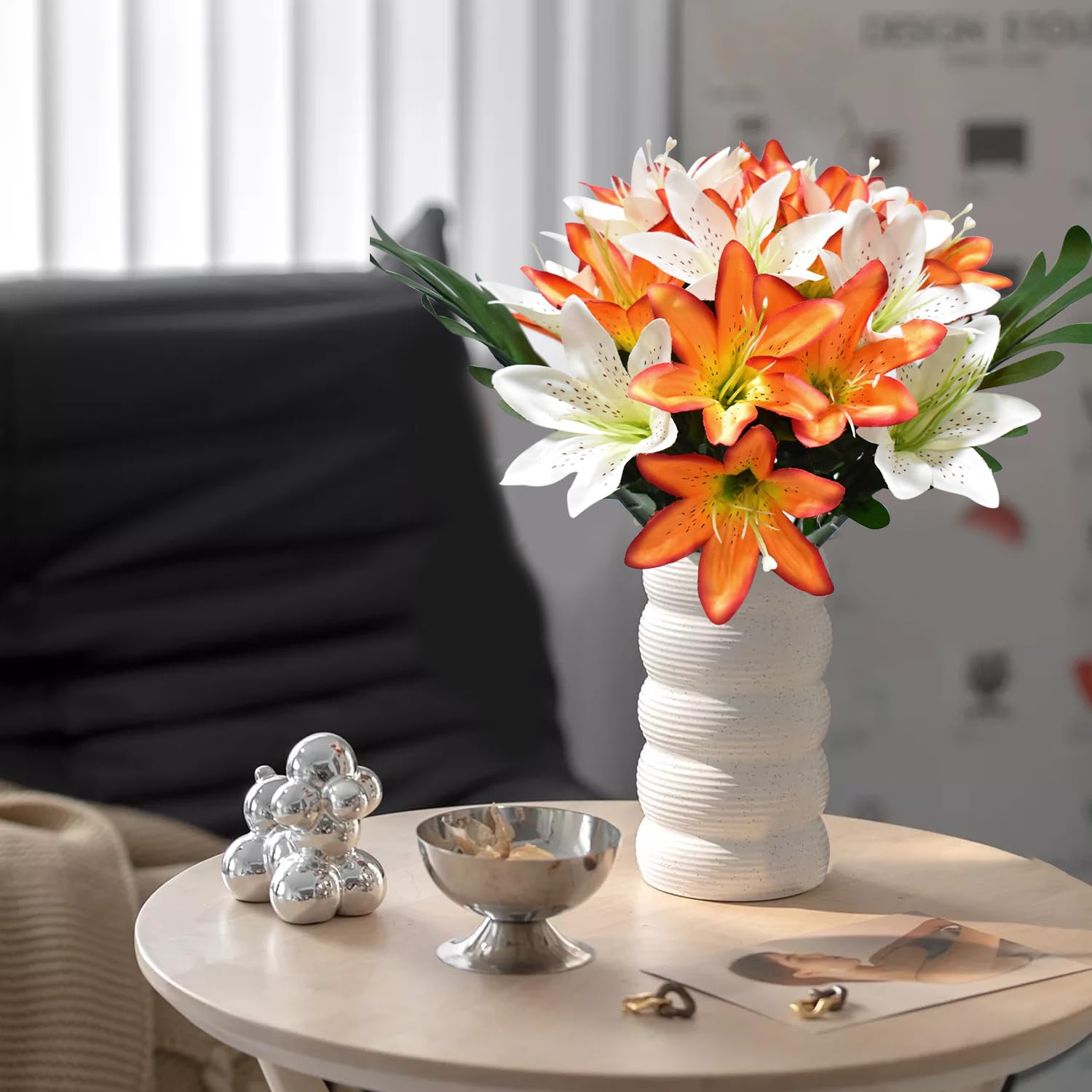 24Pcs Tiger Lily Artificial Flowers, Easter Lily Artificial Flowers, Two Colors of Lilies Flowers, Perfect for Garden Borders, Cut Flowers