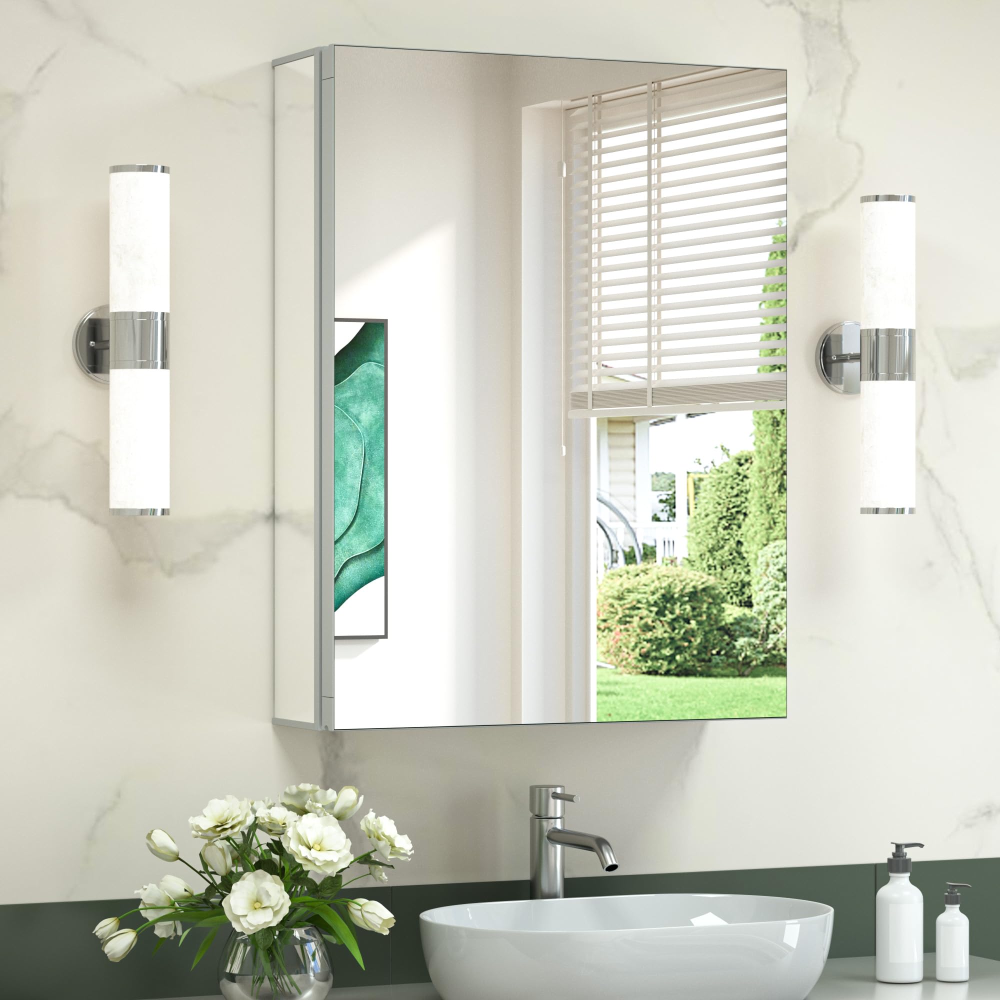 TokeShimi 20x26 Mirrored Medicine Cabinet Wall Mounted,Full-Overlay Mirrors with Storage Aluminum for Bathroom with Adjustable Shelf Tempered