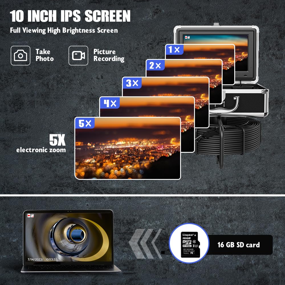 Sewer Camera with 512Hz Sonde Transmitter Plumbing Camera with DVR Recorder,Pipe Inspection Camera with 10