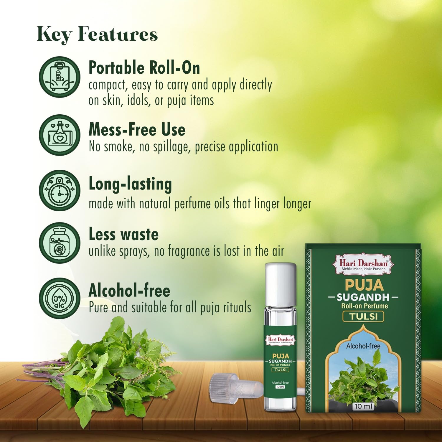 Hari Darshan Puja Sugandh Roll-On Perfume - Alcohol-Free Tulsi Fragrance for Spiritual, Religious & Devotional Use - 10ml Portable, Attar for Pooja, Long-Lasting Puja & Meditation Aroma 3