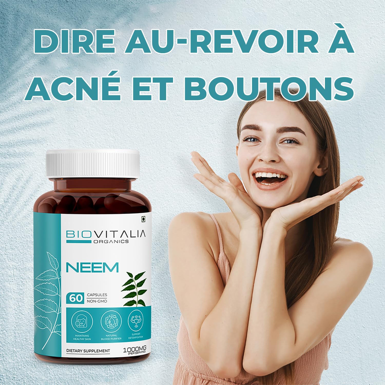 Capsule de Neem 1000 mg à base de plantes pour hommes et femmes | Complément alimentaire | Soutenir une peau saine | Soutient la détoxification - 60 capsules végétaliennes