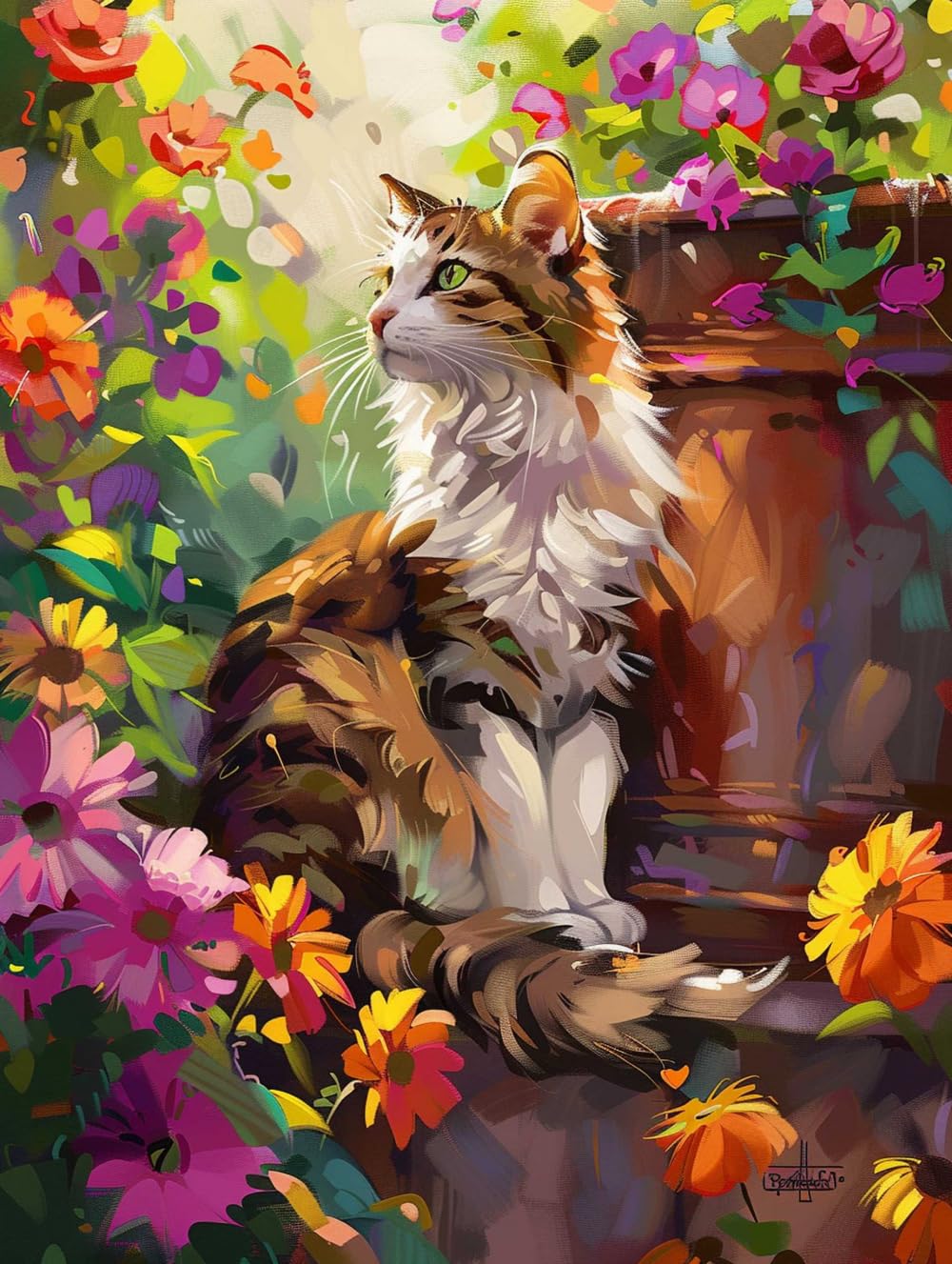 RKFLGEW Kit De Bordado Diy，Kit De Bordado De Cuentas De Gatos Y Flores，Kits Estampados De Punto De Cruz De Animales，Kit De Costura Bordada De Punto De Cruz 40x50cm
