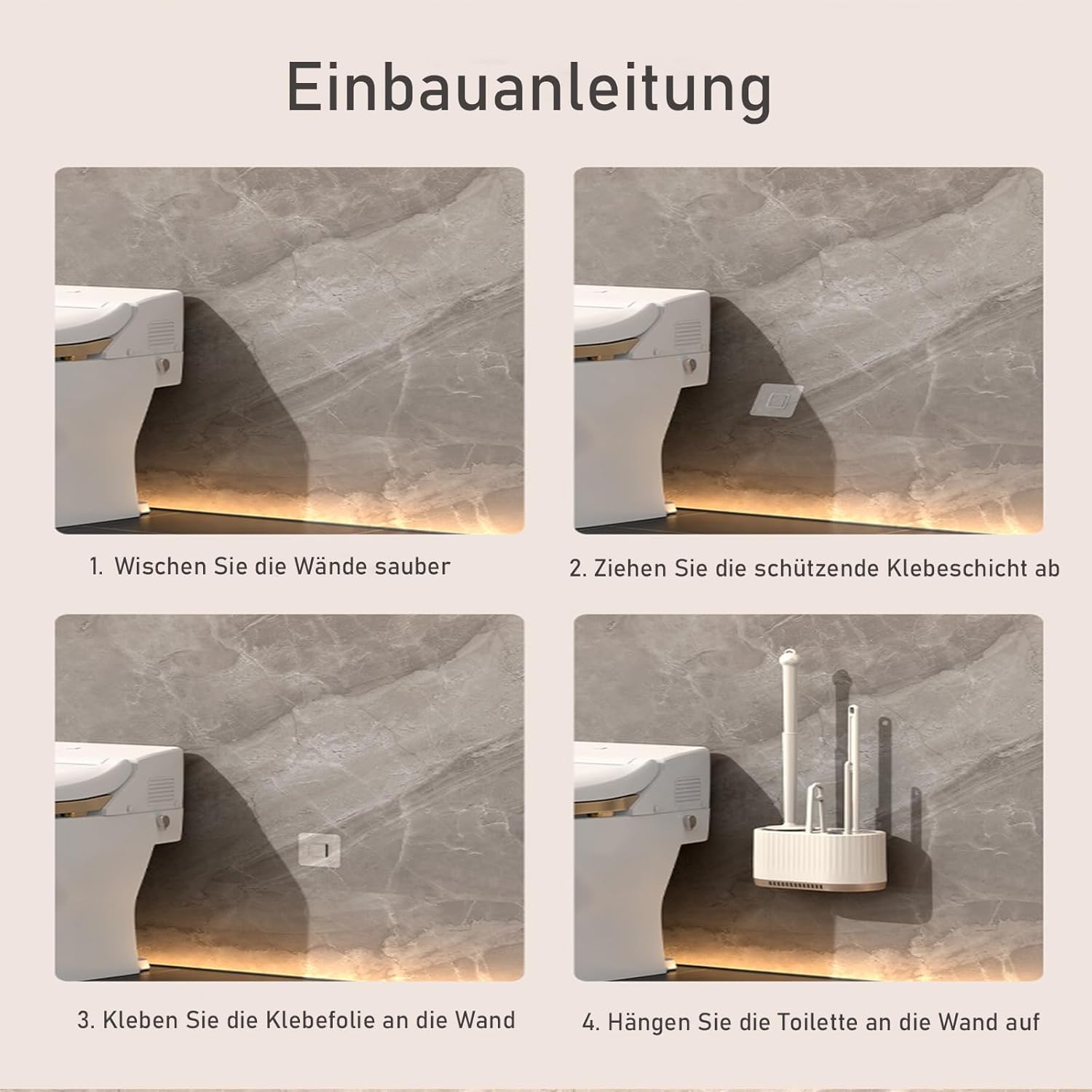 4 in 1 Toilet Cleaning Brush and Holder Set for Bathroom, Soft Silicone Bristle Toilet Brush, Removable Water Drawer, Ergonomic Long-Handled Toilet Brush (4 in 1 Brush)