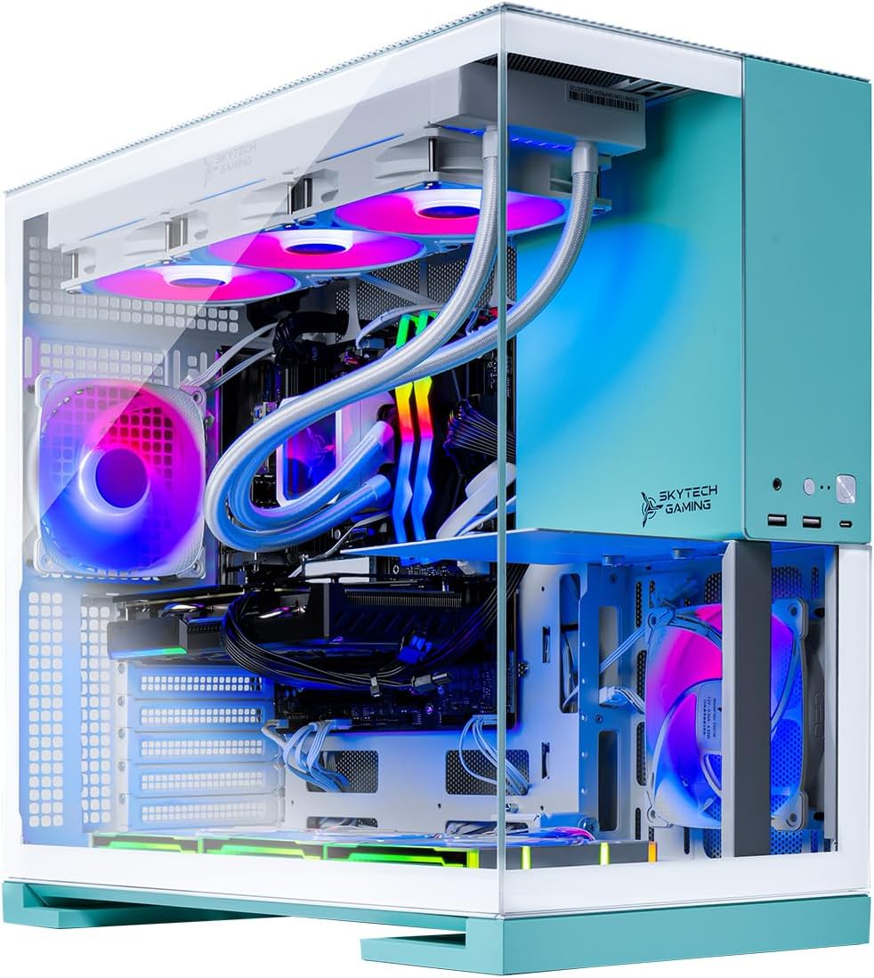Skytech Gaming Aqua Desktop PC, Ryzen 7 9700X 3.8 GHz (5.5GHz), AMD RX 9060XT 16GB, 1TB Gen4 NVMe SSD, 32GB DDR5 RAM 5200 RGB, 850W Gold ATX 3 PSU, 360mm ARGB AIO, Wi-Fi, Win 11 Skytech Gaming Aqua Desktop PC, Ryzen 7 9700X 3.8 GHz (5.5GHz), AMD RX 9060XT 16GB, 1TB Gen4 NVMe SSD, 32GB DDR5 RAM 5200 RGB, 850W Gold ATX 3 PSU, 360mm ARGB AIO, Wi-Fi, Win 11