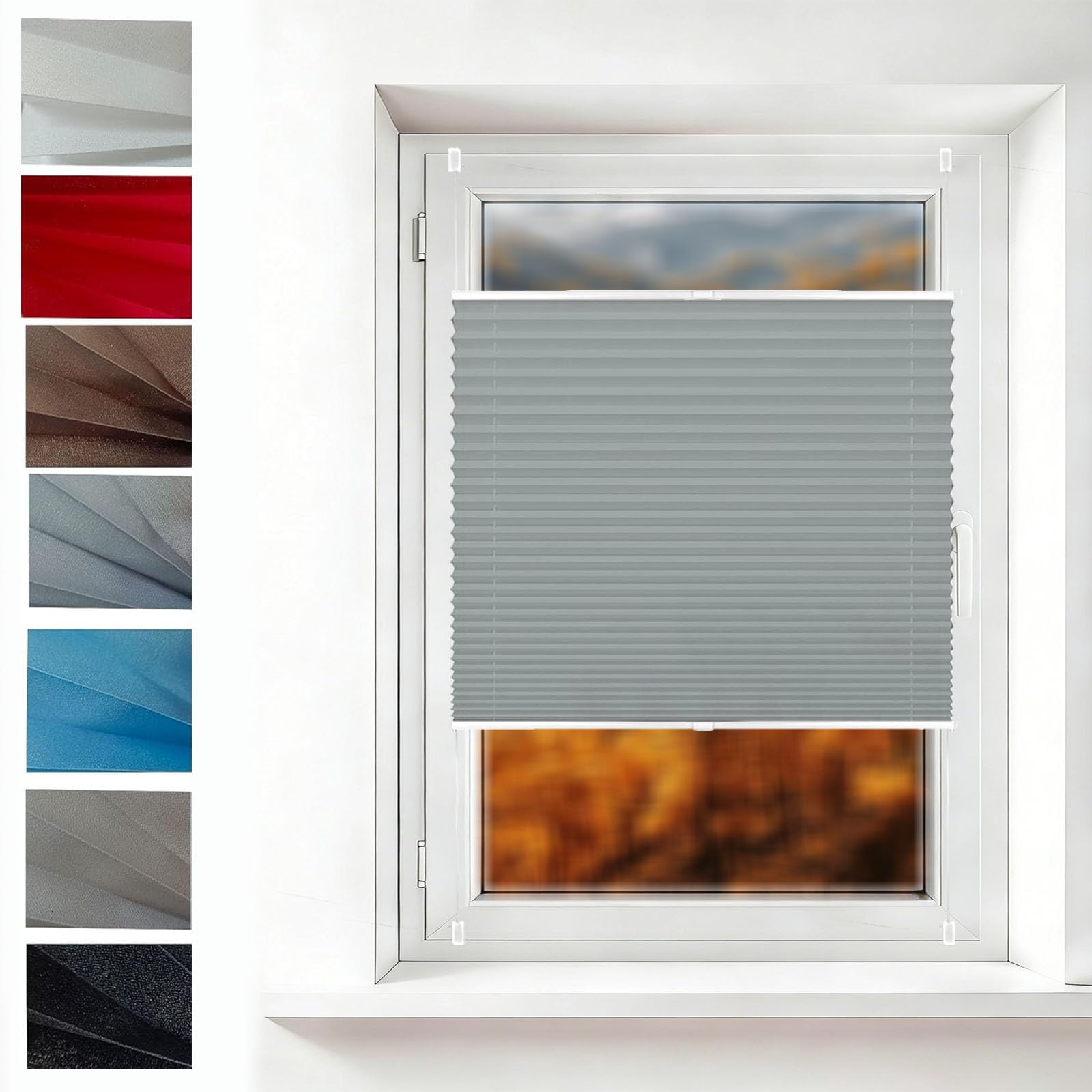 Store plissé anti-regard et semi-opaque gris clair pour vitrage