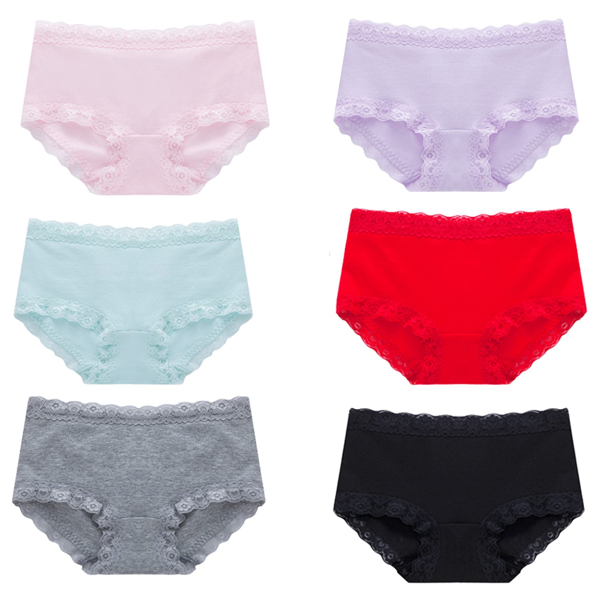 WENJUN Lot de 6 culottes sexy en dentelle pour femme - Culotte stretch en coton - Taille moyenne - Couleur : D - Taille : XXL