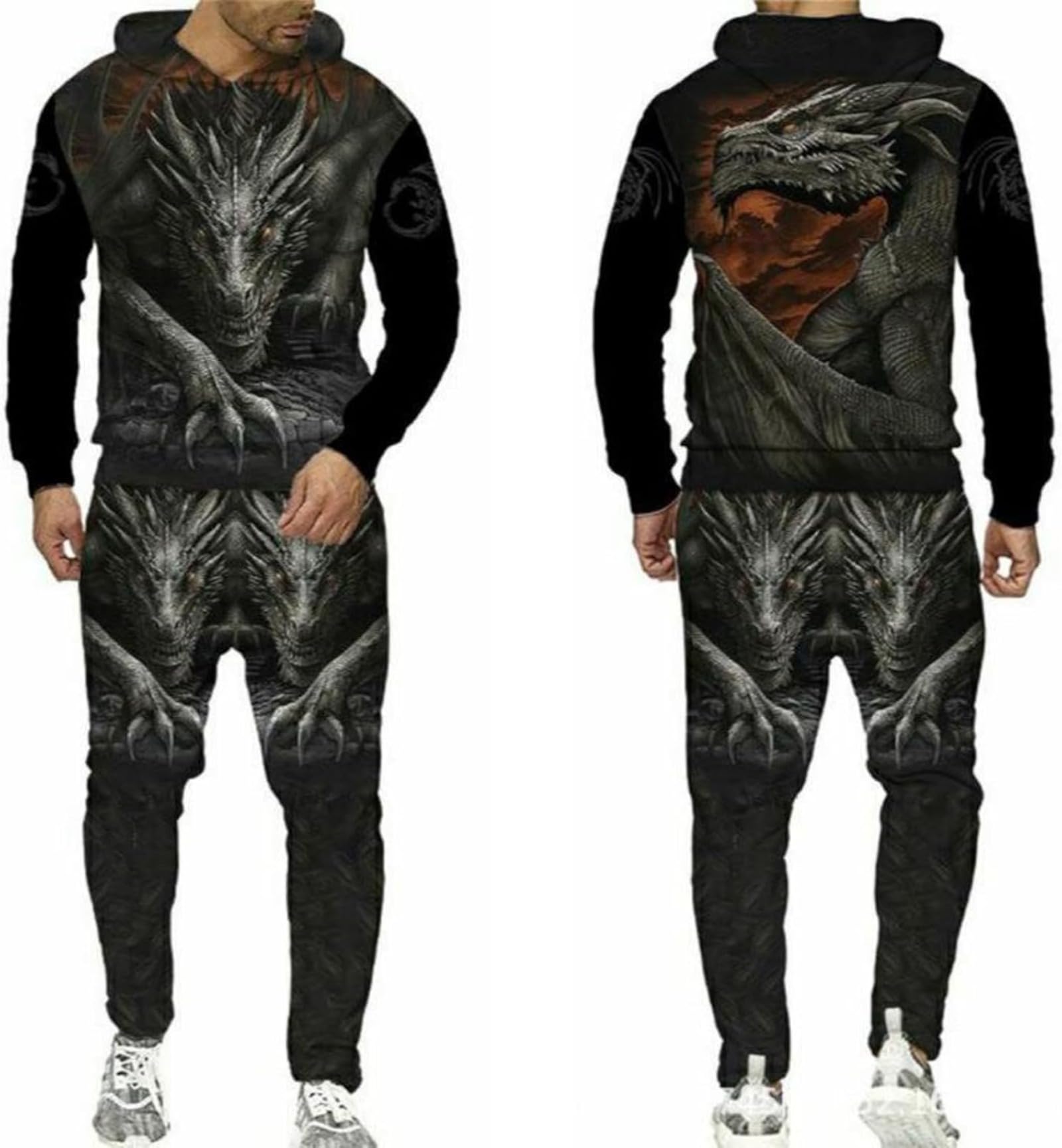 Gothic Loong Jogginganzug Trainingsanzug Herren Wolf Pullover Hose Kapuzenpullover Hosen Sets 2 Stück