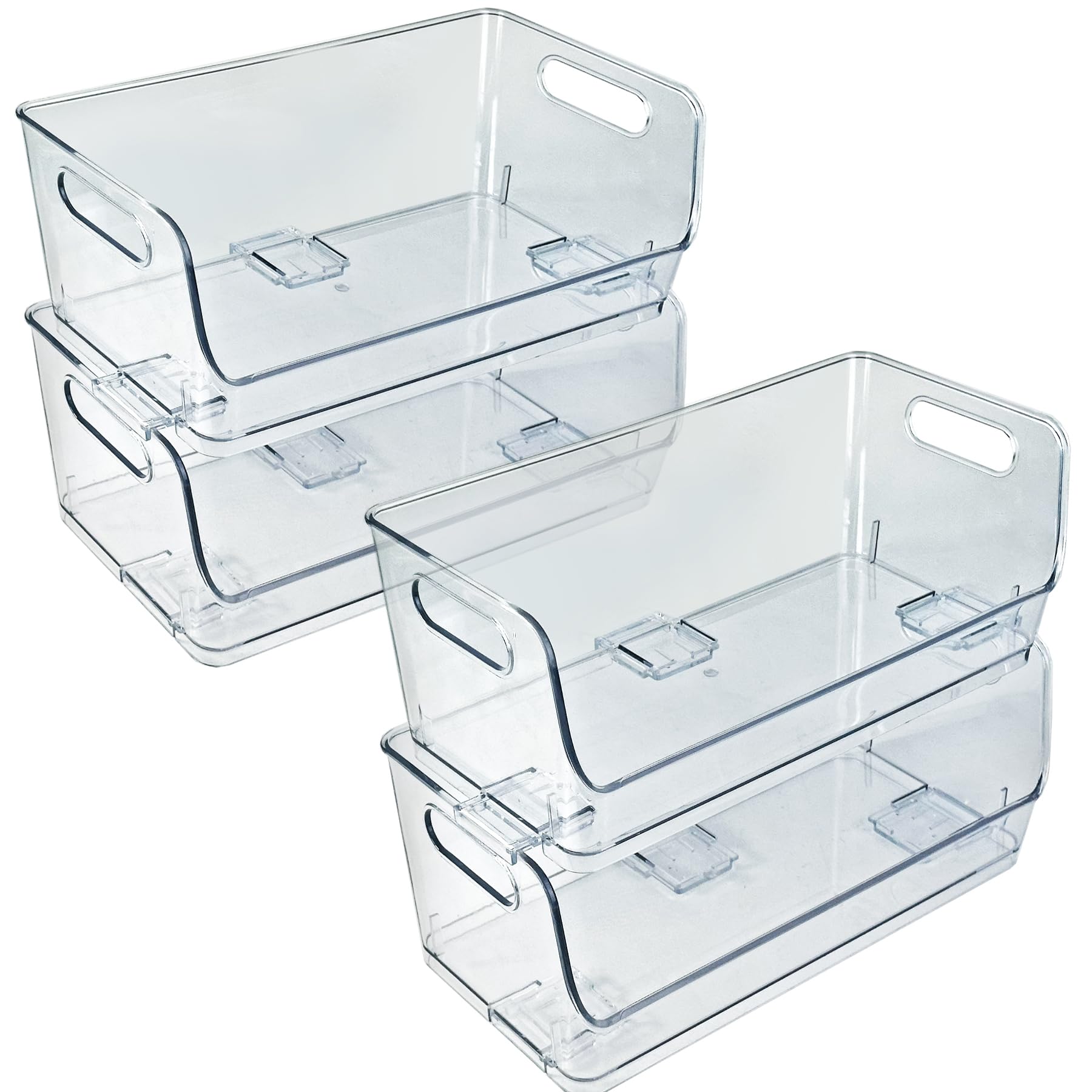 Azar Displays 556756-4PK Lot de 4 bacs de rangement empilables en plastique transparent sans BPA pour placard de cuisine, réfrigérateur, garde-manger